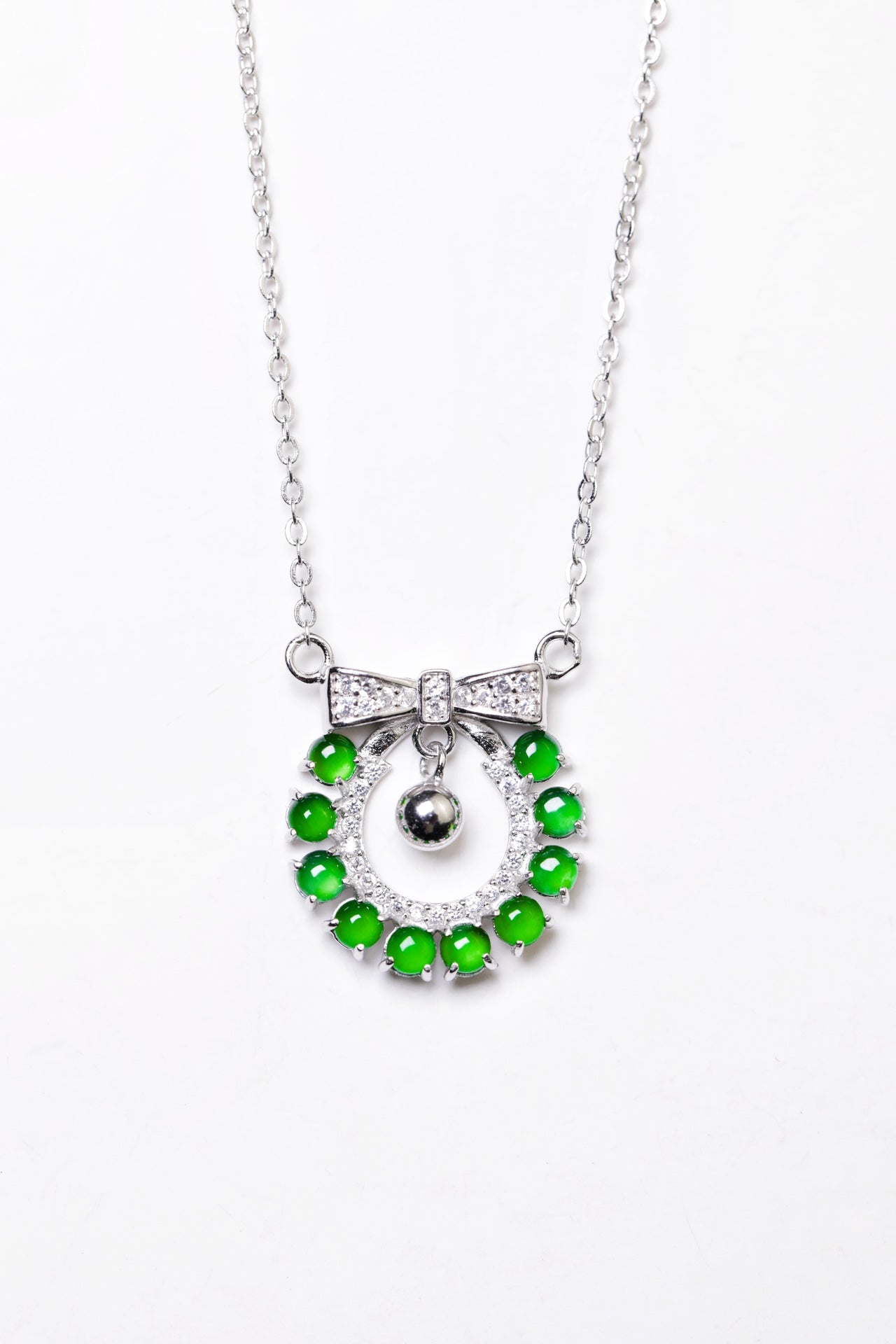 925 silver bow necklace natural jade