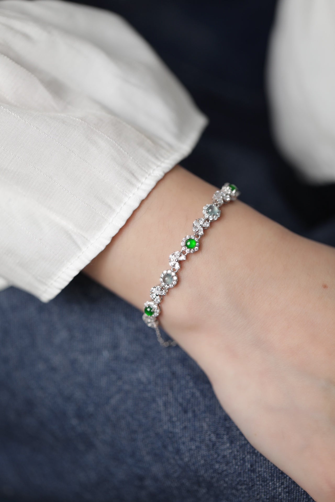 Flower Ice Jade and Jade Bracelet