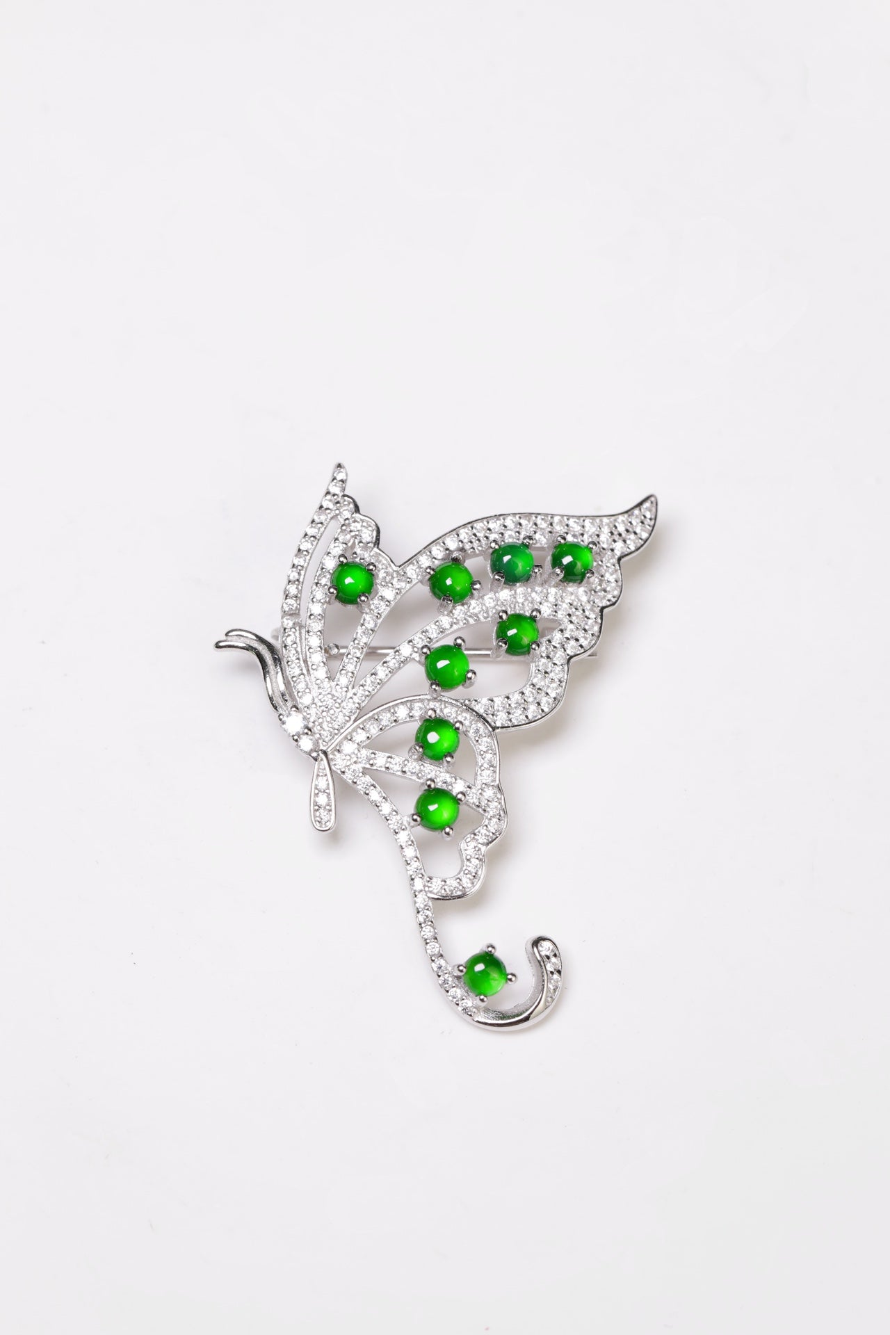 925 silver butterfly brooch natural jade