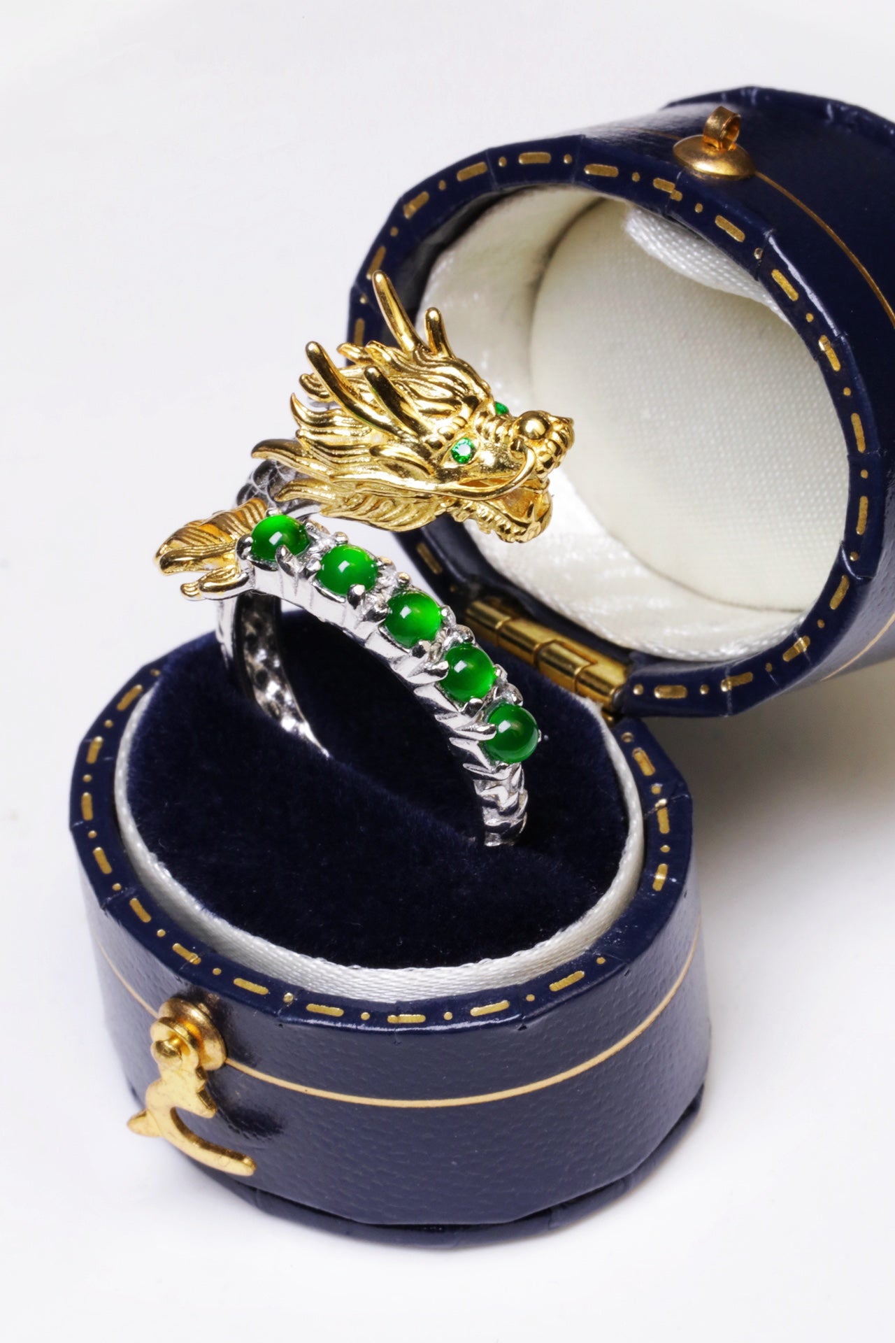 Gold-Plated Dragon Ring with 5 Jade Beads