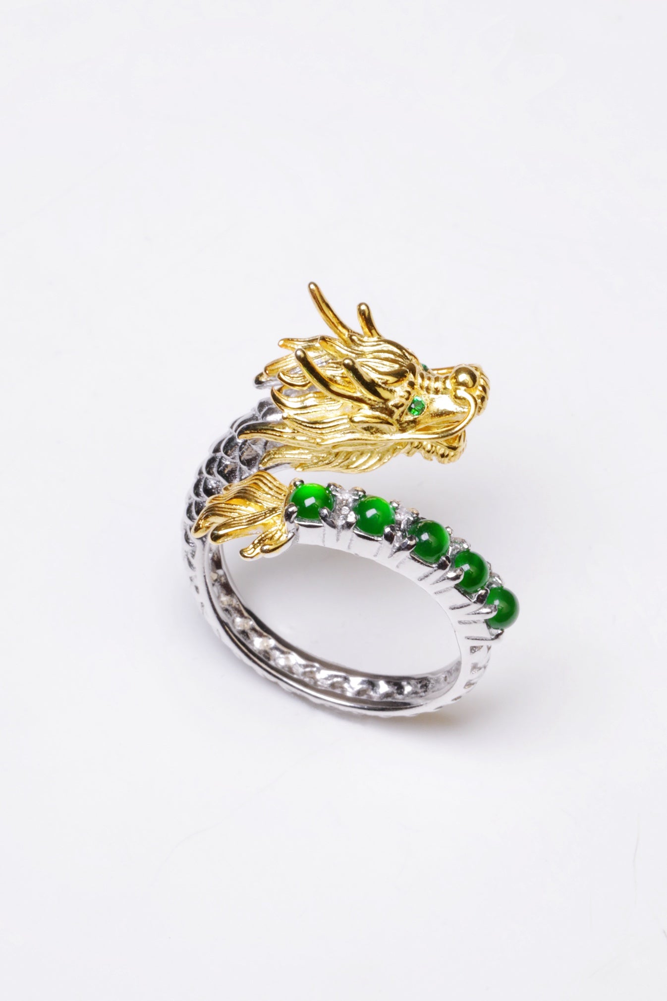 925 Silver Dragon Ring Natural Jade