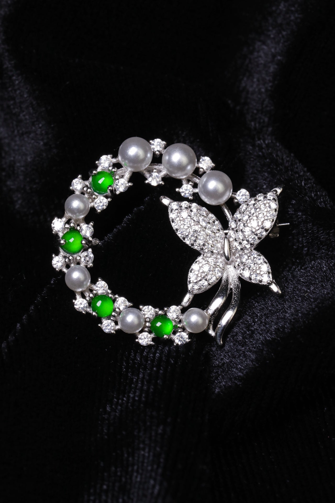 925 silver butterfly brooch natural jade