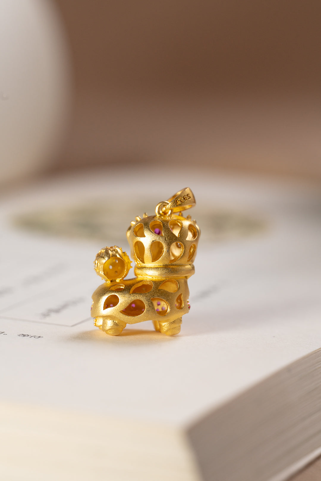 Gold-Plated Lion Dance Pendant Necklace