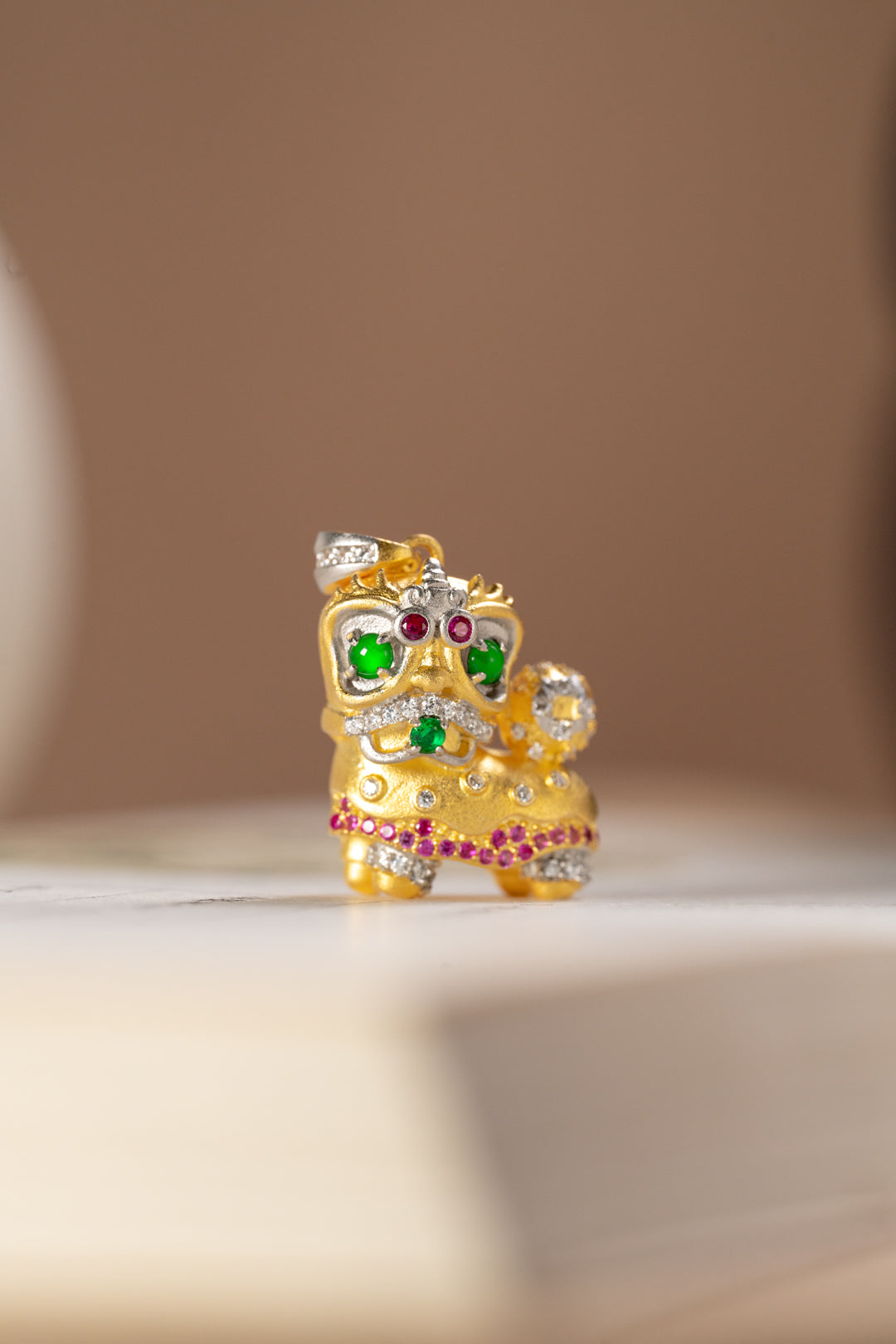 Gold-Plated Lion Dance Pendant Necklace