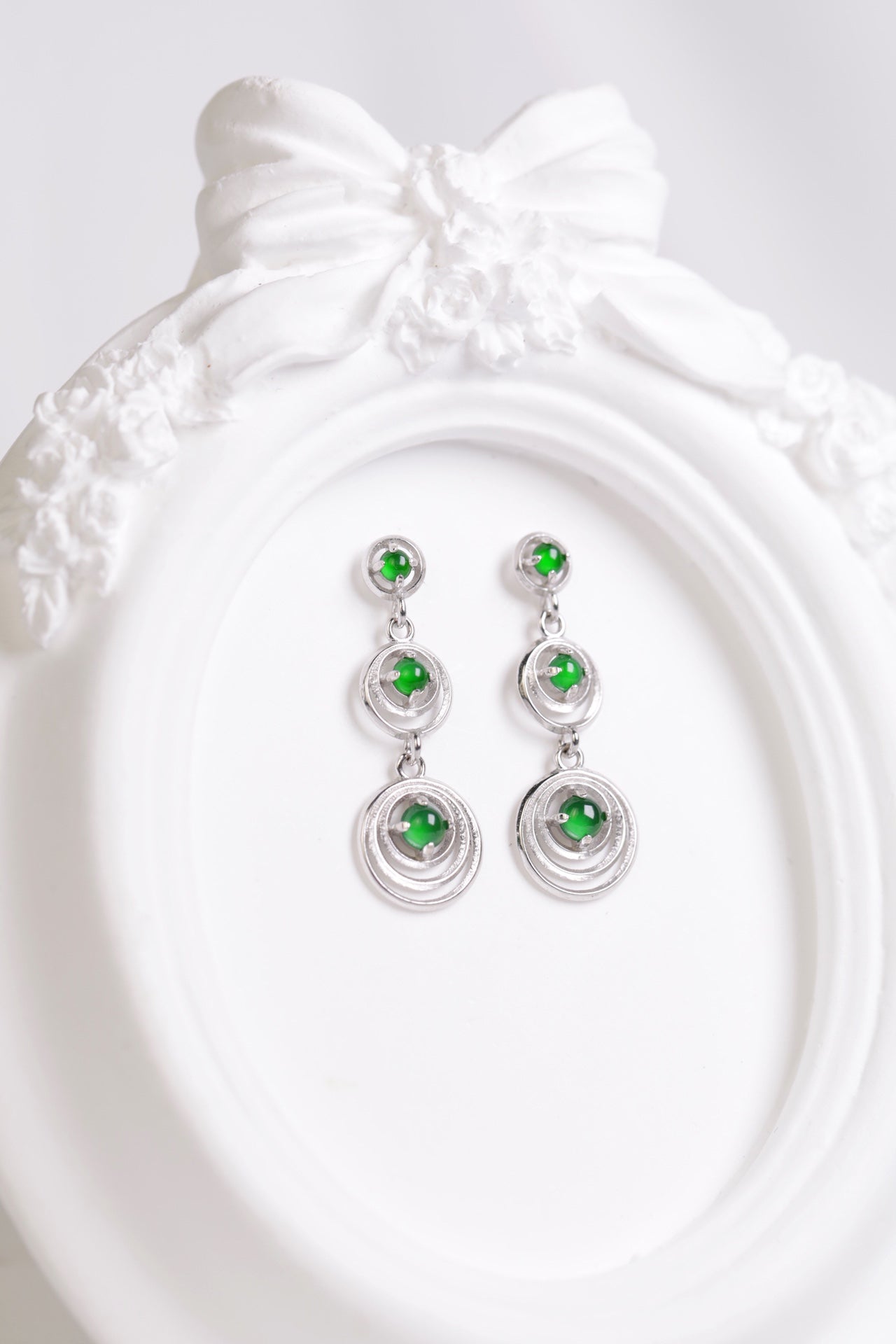 925 silver three-ring earrings natural jade