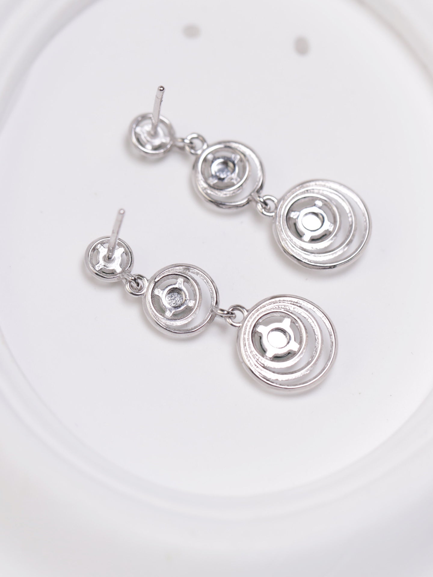 Triple Silver Circular Drop Earrings