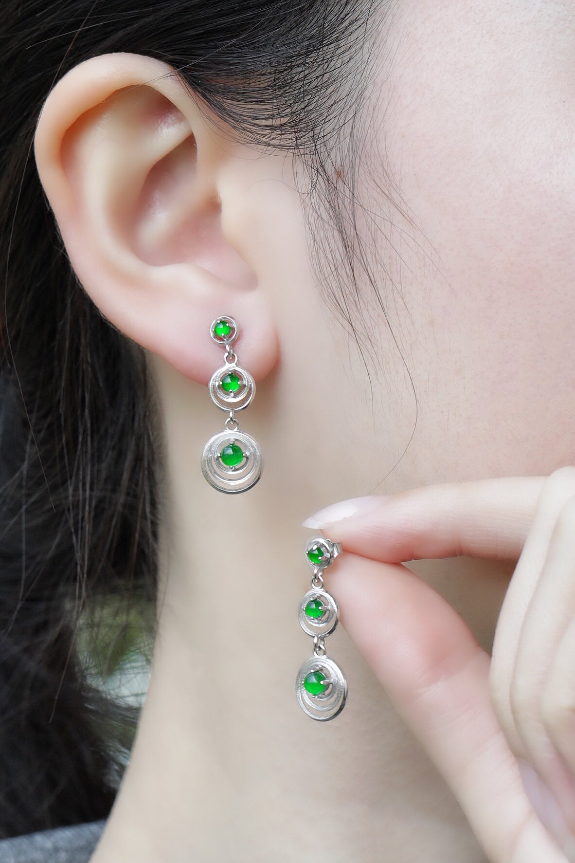 Triple Silver Circular Drop Earrings