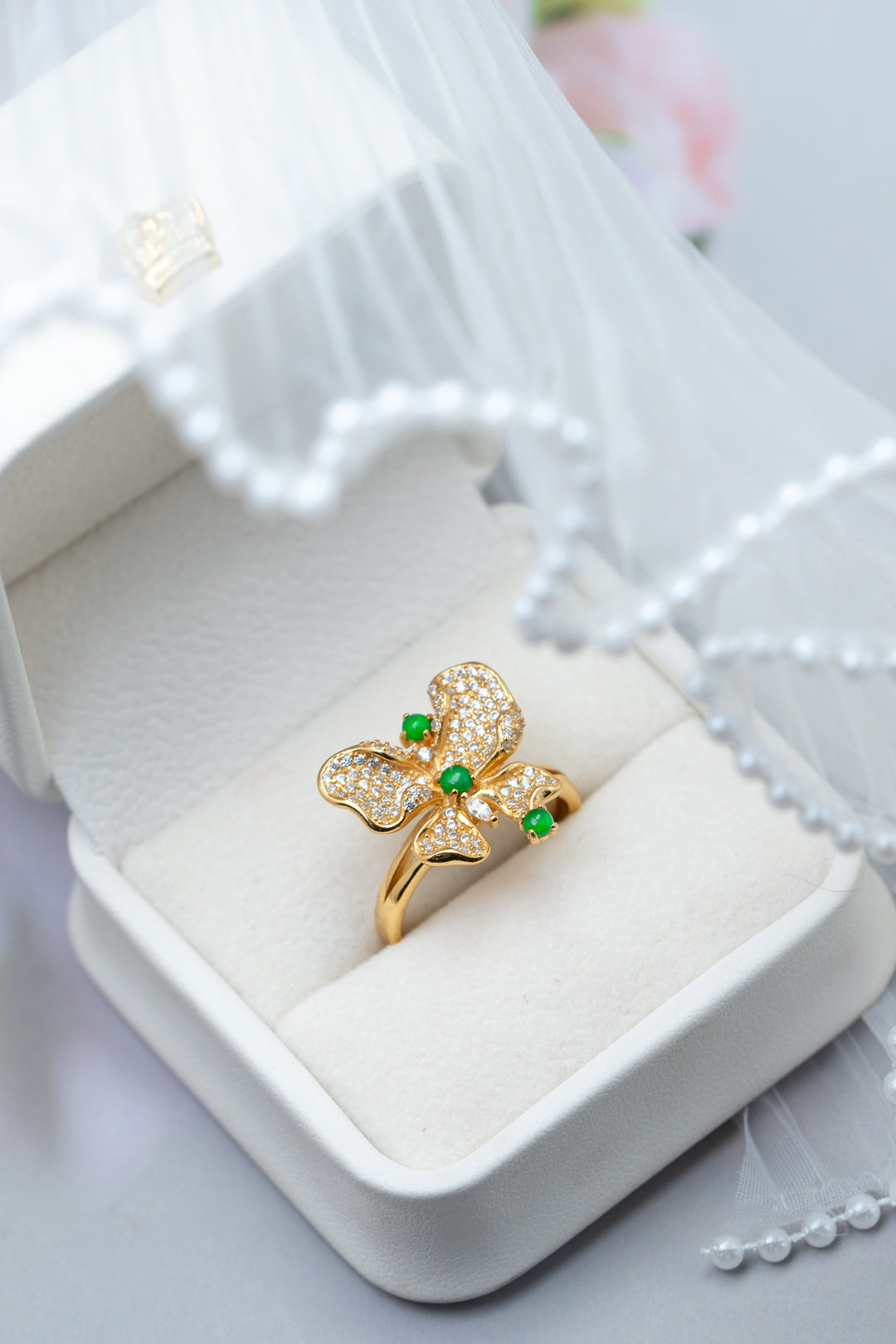 Diamond-Set Gold-Plated Butterfly Ring