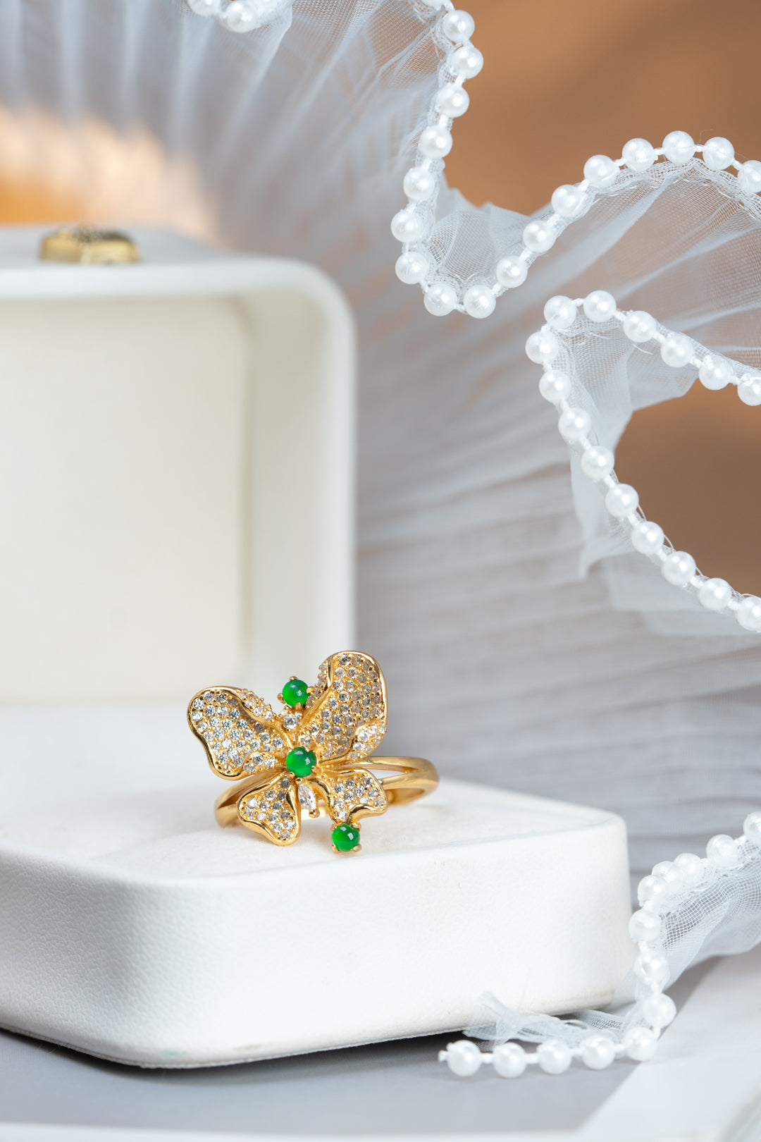 Diamond-Set Gold-Plated Butterfly Ring