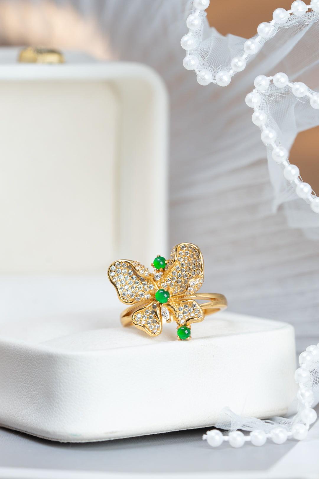 Diamond-Set Gold-Plated Butterfly Ring