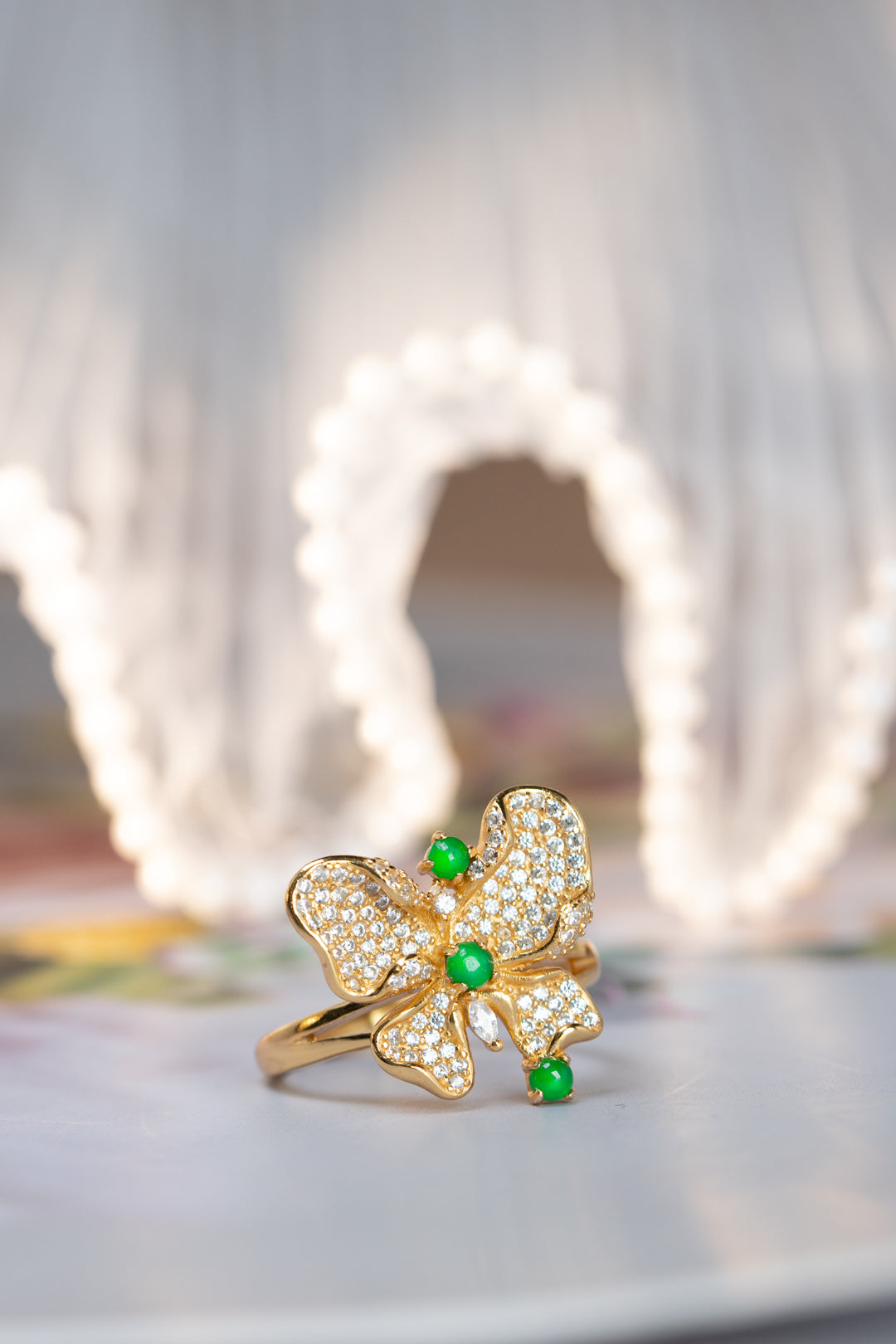 Diamond-Set Gold-Plated Butterfly Ring