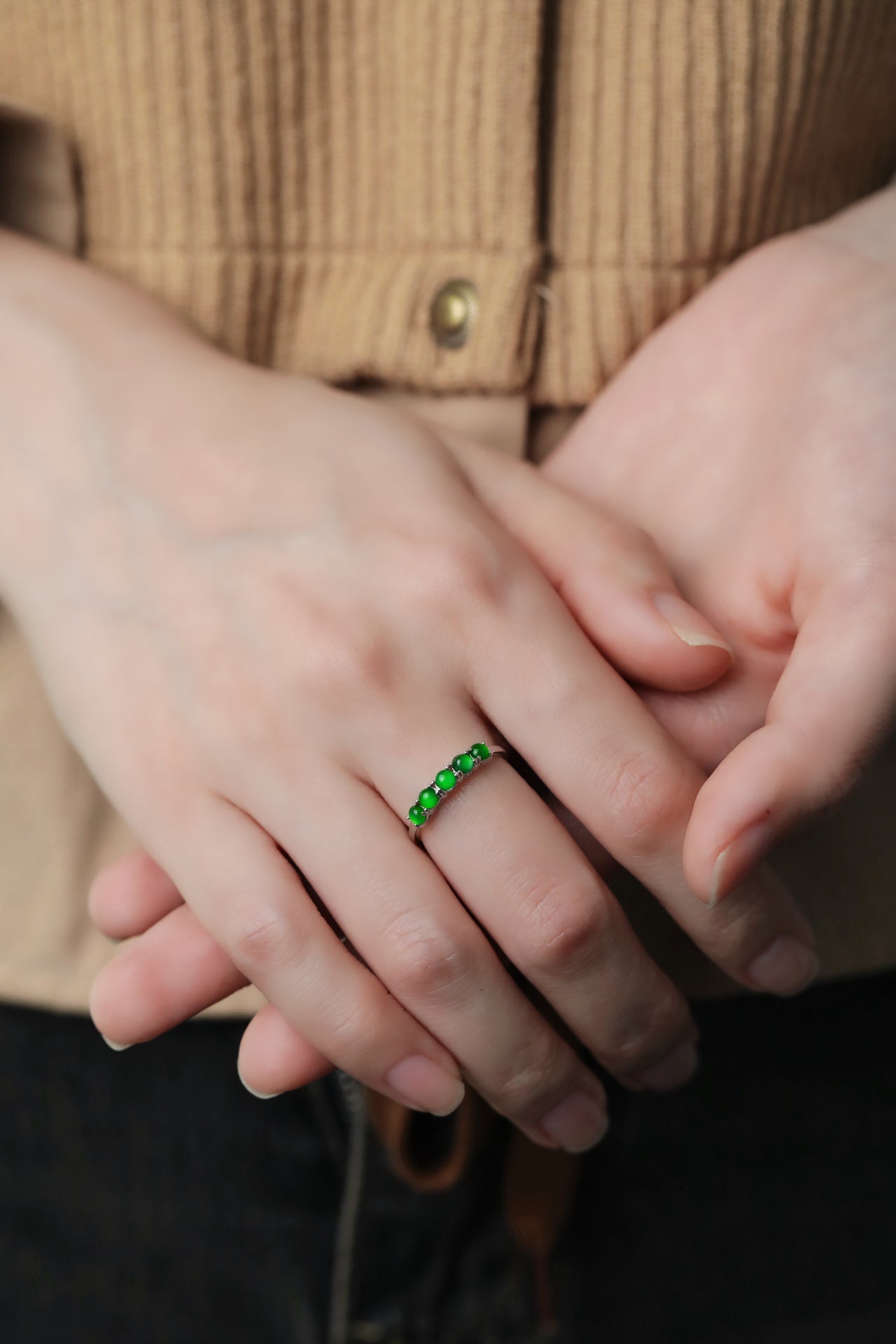 Minimalist 5 Jade Bead Ring