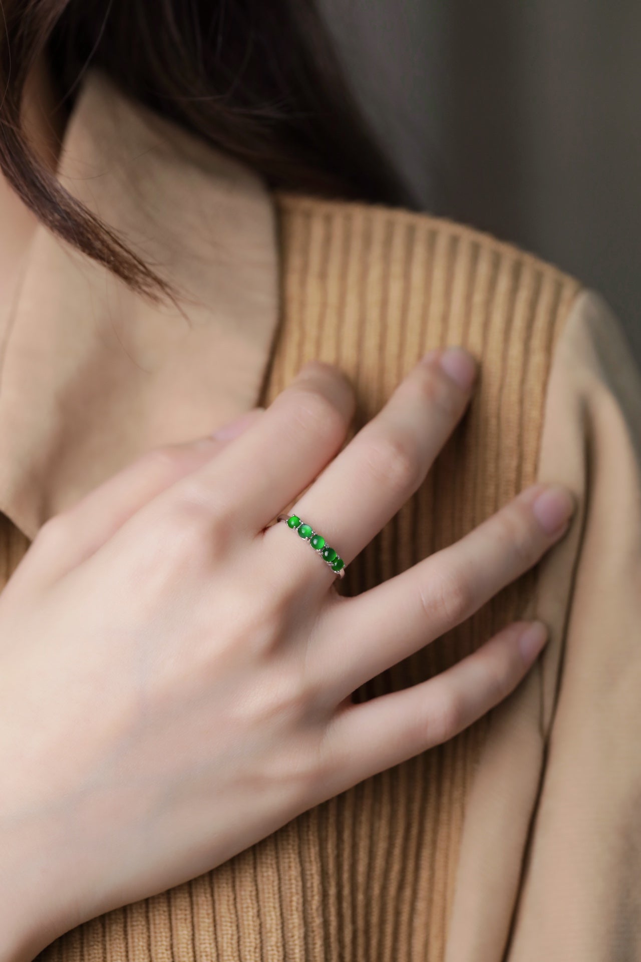 Minimalist 5 Jade Bead Ring