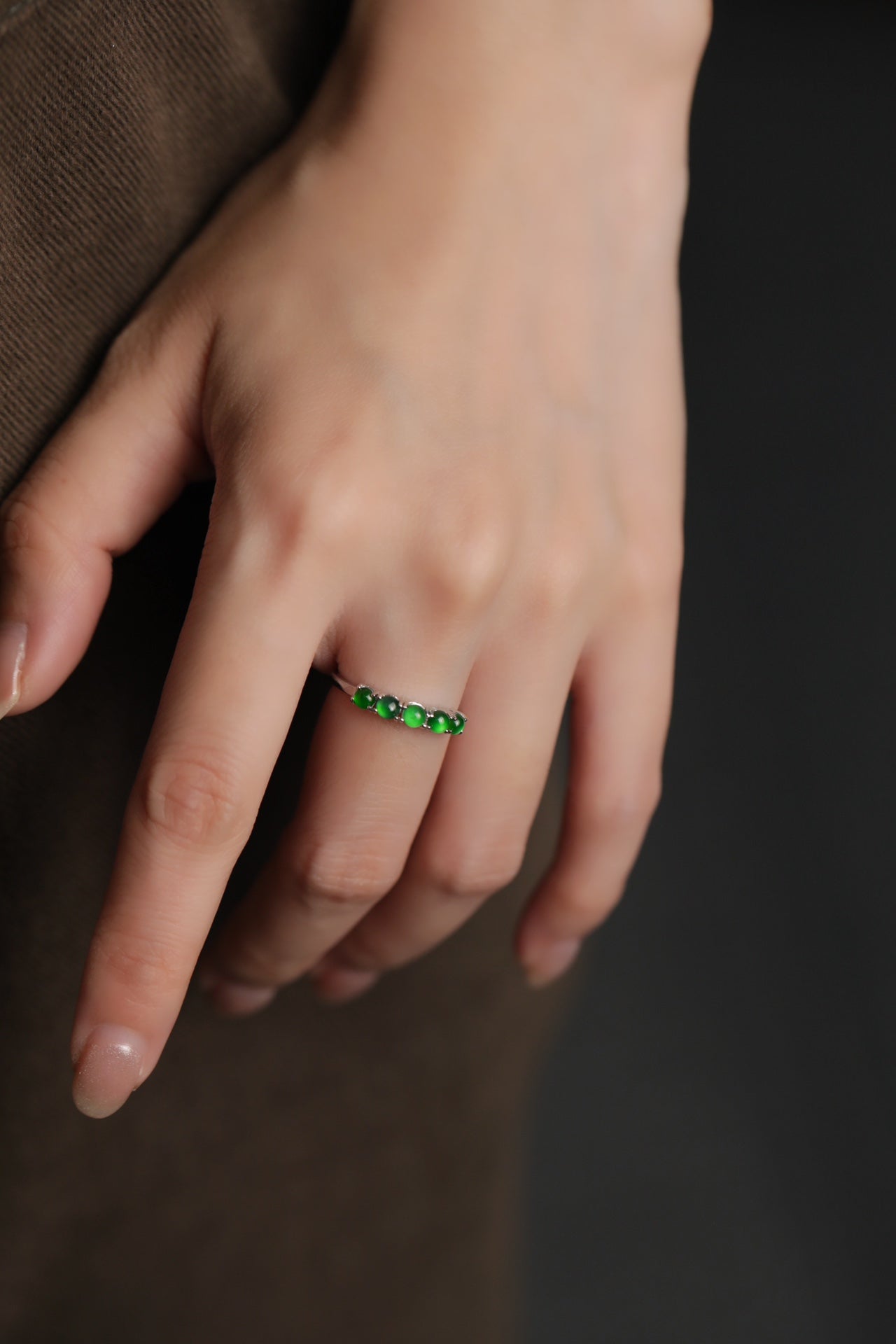 Minimalist 5 Jade Bead Ring