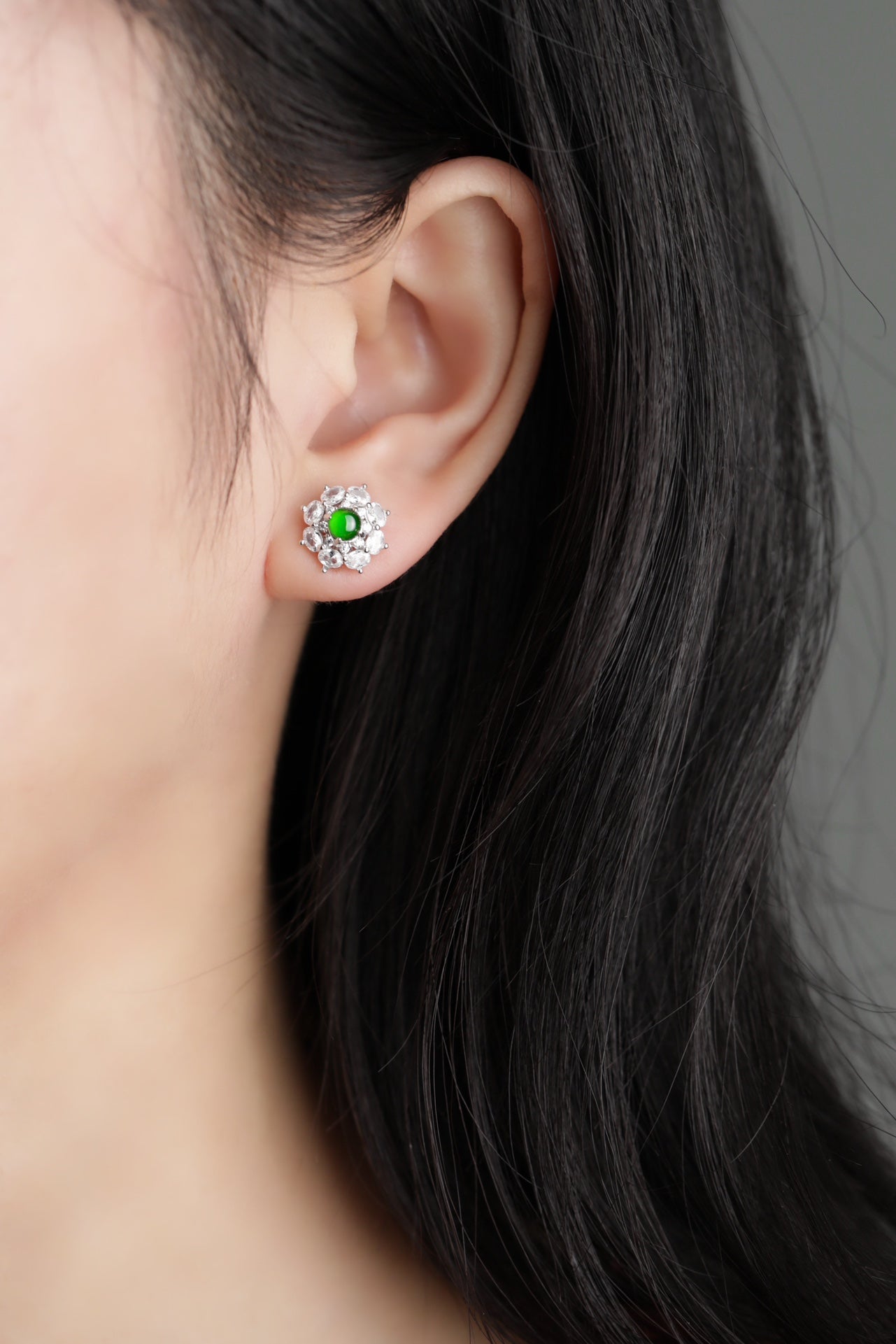 Diamond-Set Flower Stud Earrings