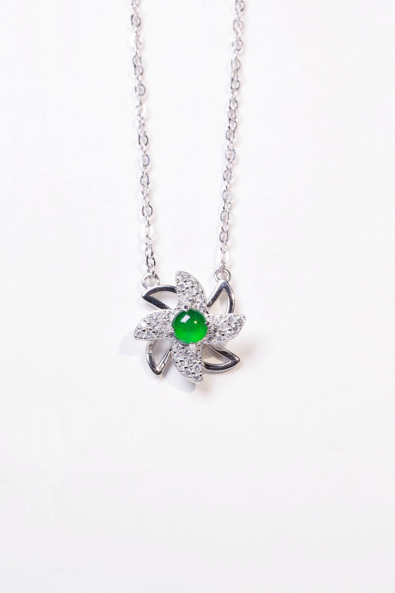 925 Silver Windmill Necklace Natural Jade