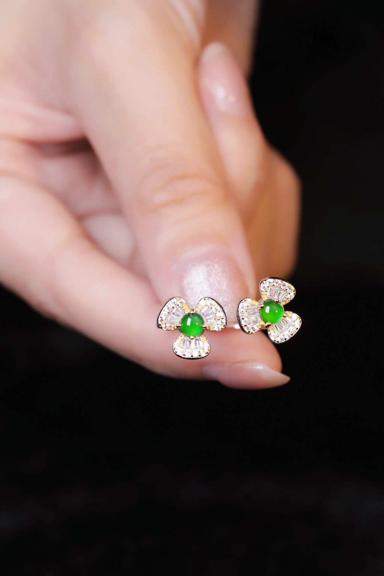 Diamond-Set Double Flower Ring