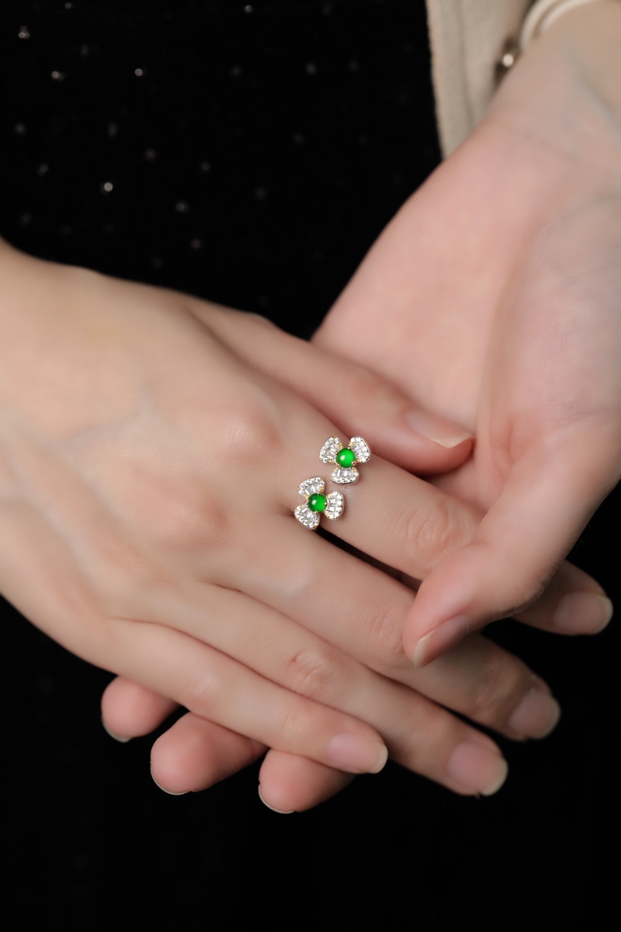 Diamond-Set Double Flower Ring