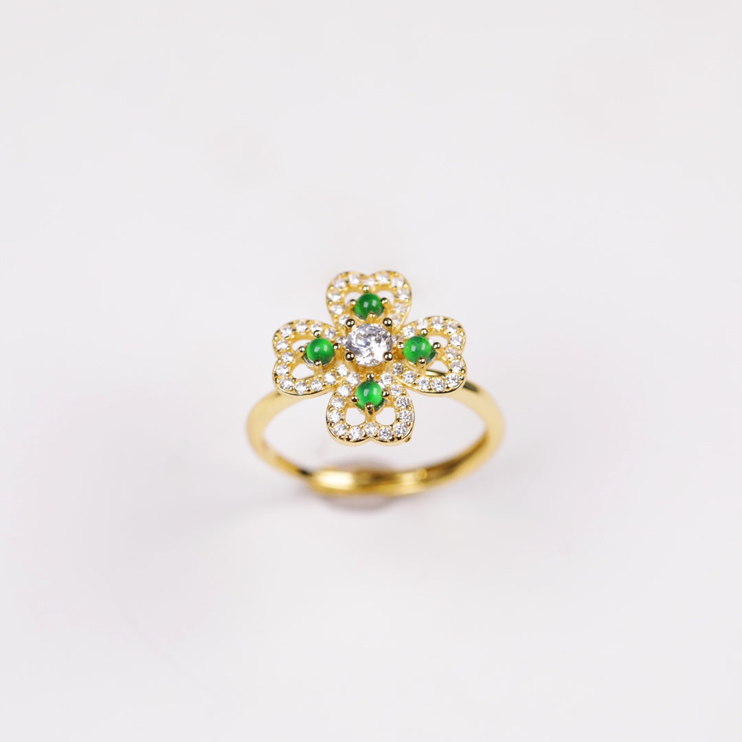 Rotating Flower Ring S925 Silver Jade