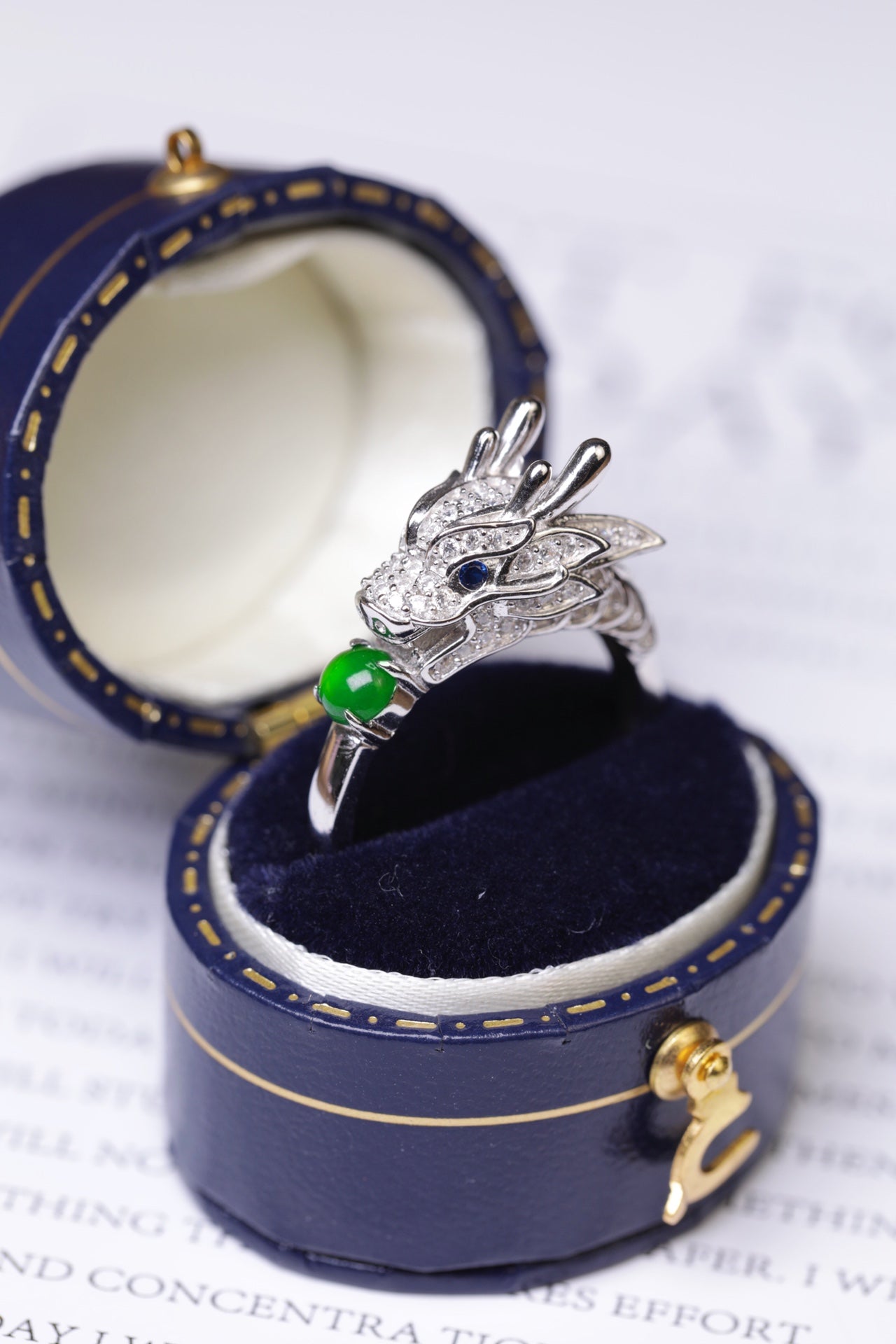 Silver Dragon Ring with Jade Bead Accents