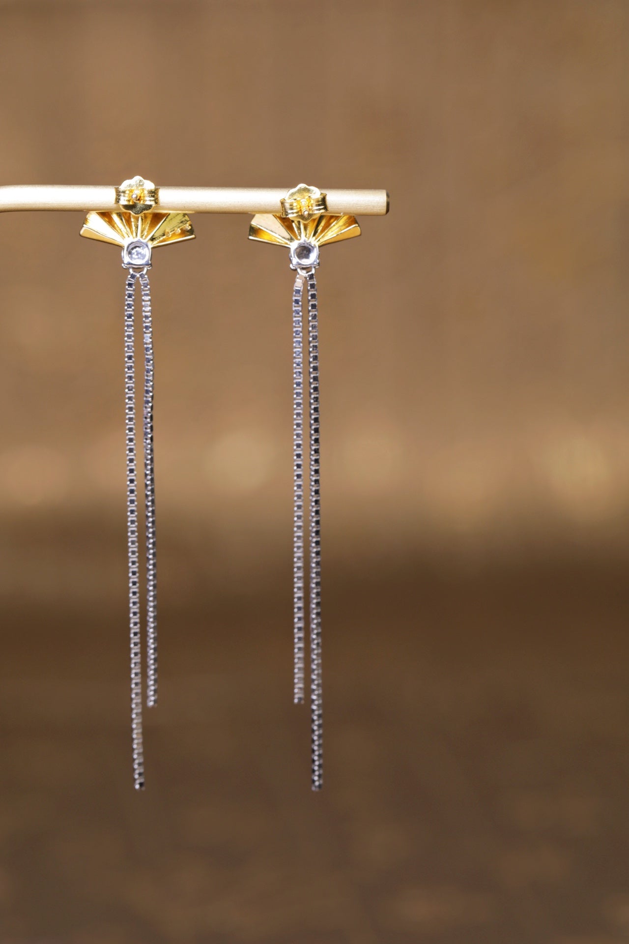 Fan-Shaped Silver Chain Drop Earrings