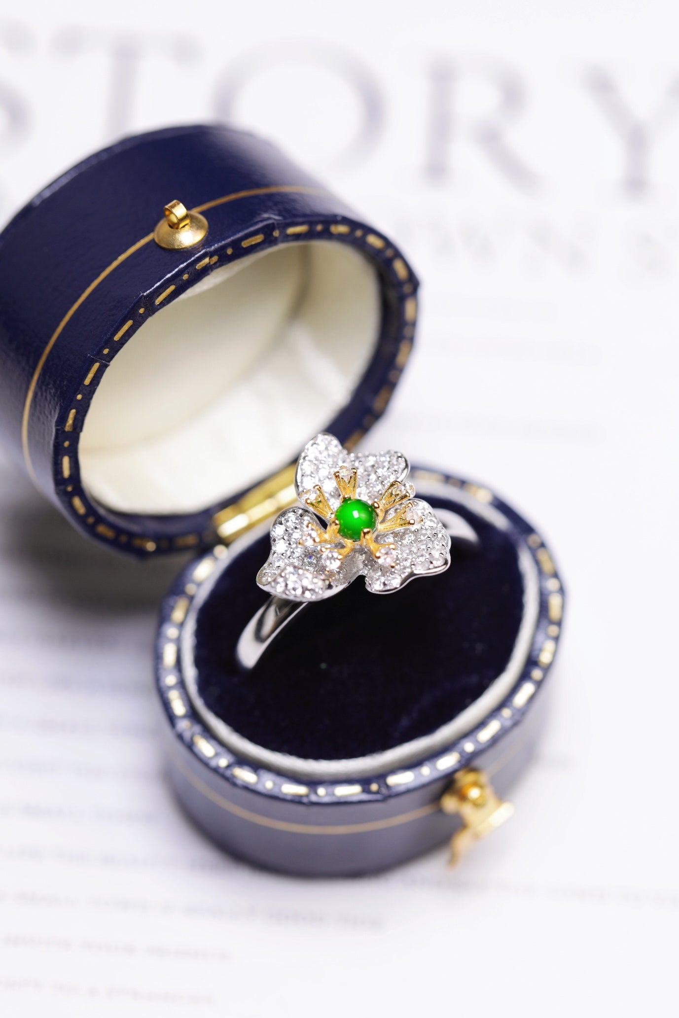 Diamond-Set Silver Flower Ring