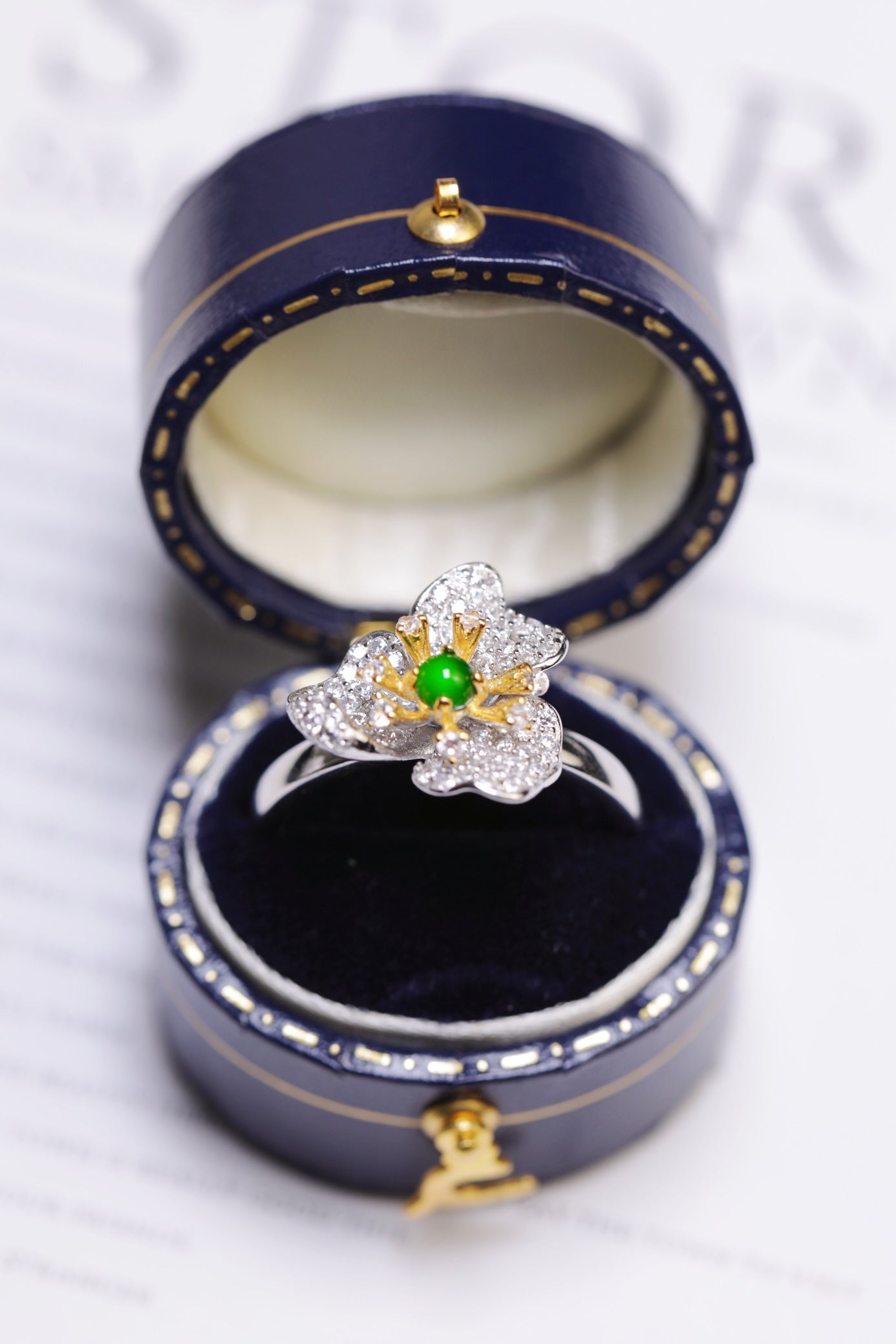 Diamond-Set Silver Flower Ring