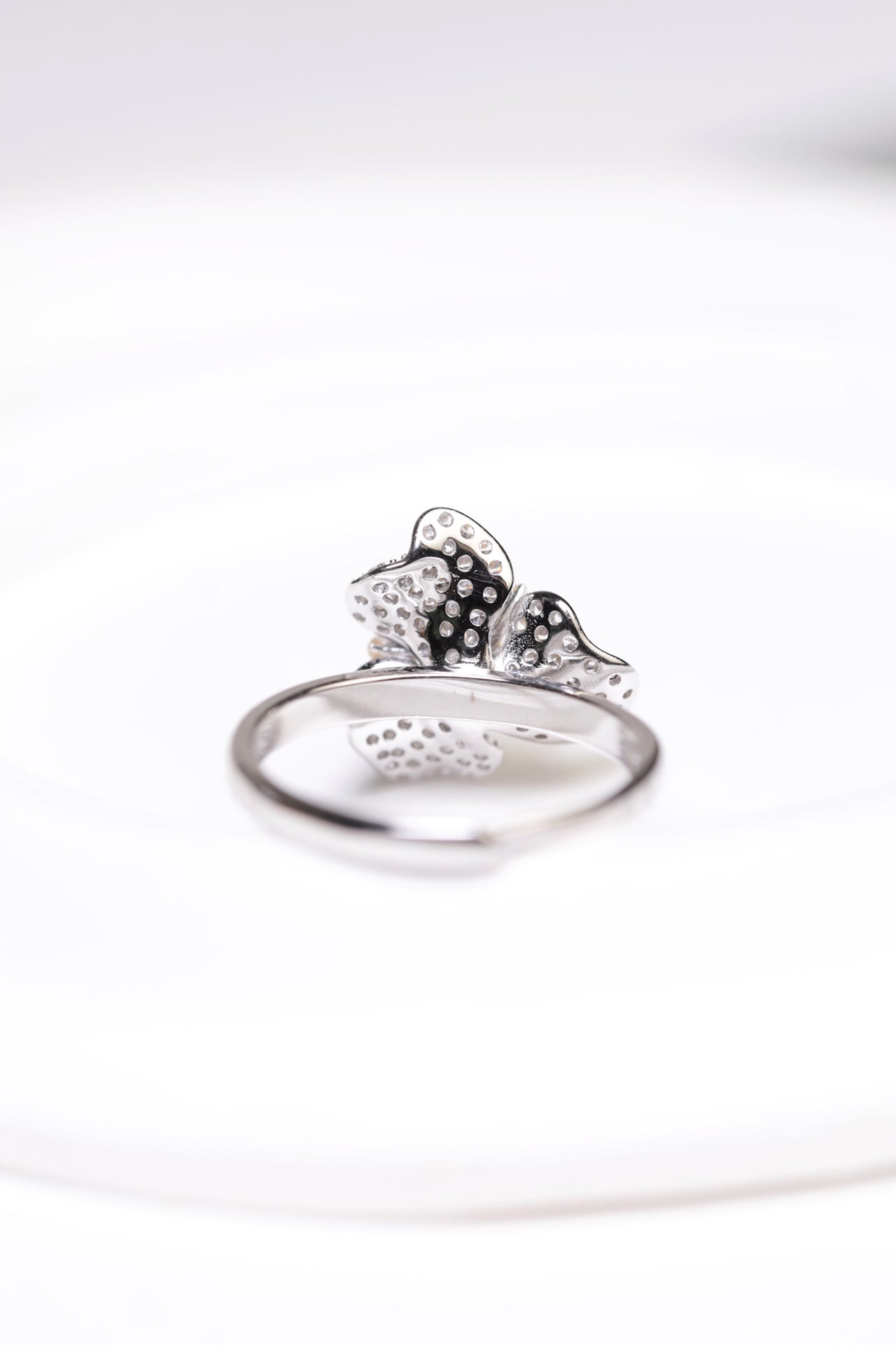 Diamond-Set Silver Flower Ring