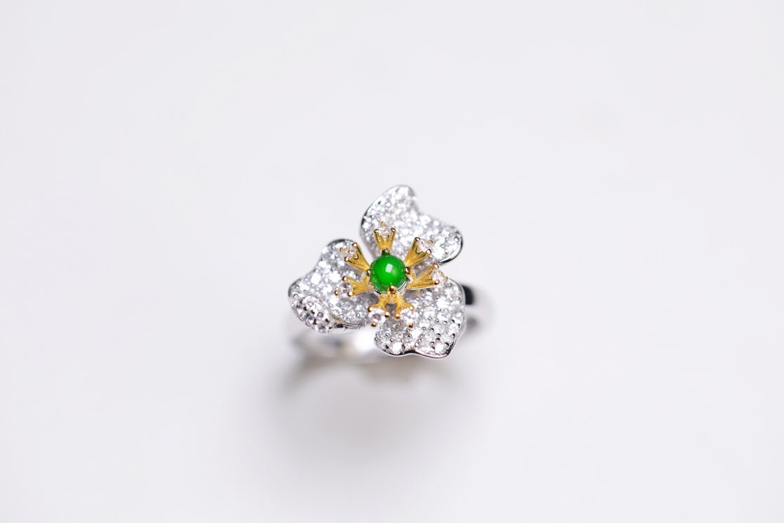 Flower Ring S925 Silver Jade