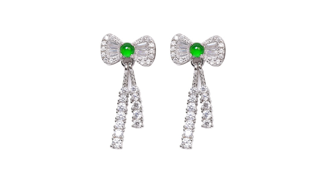 Bowknot Earrings S925 Silver Jade