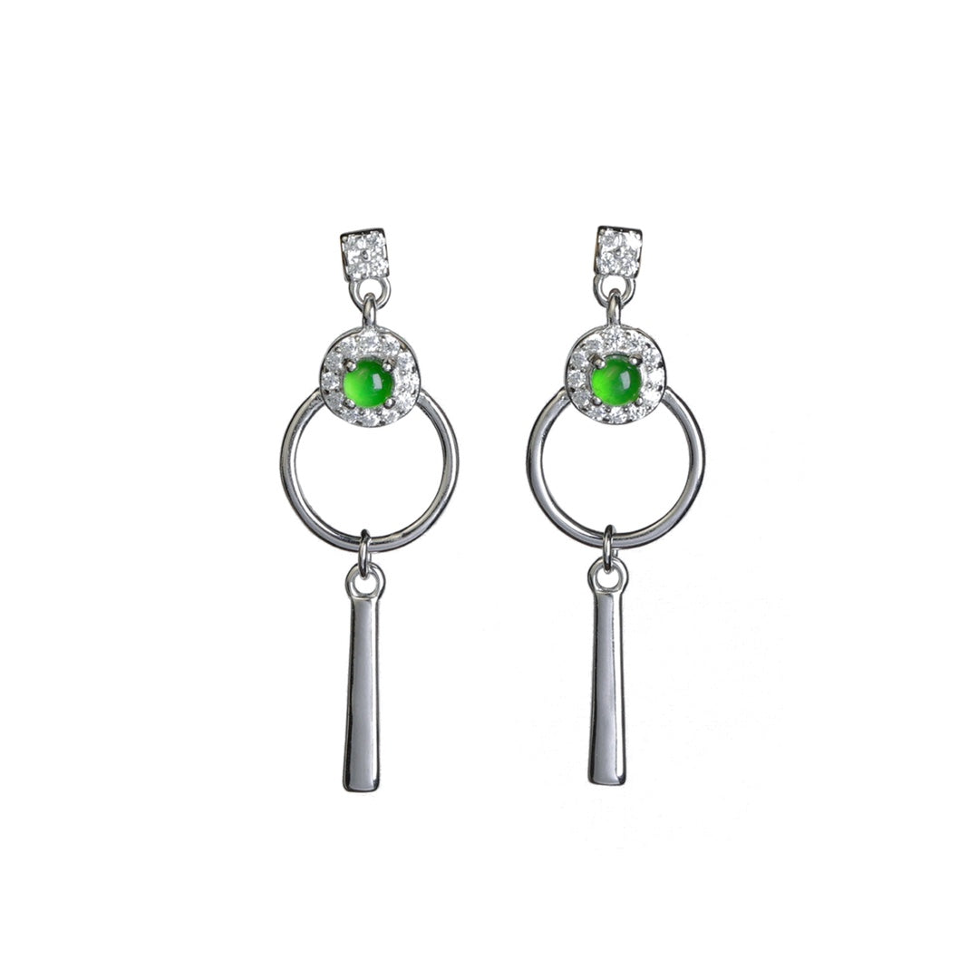 Egg-shaped vertical earrings S925 silver Jade