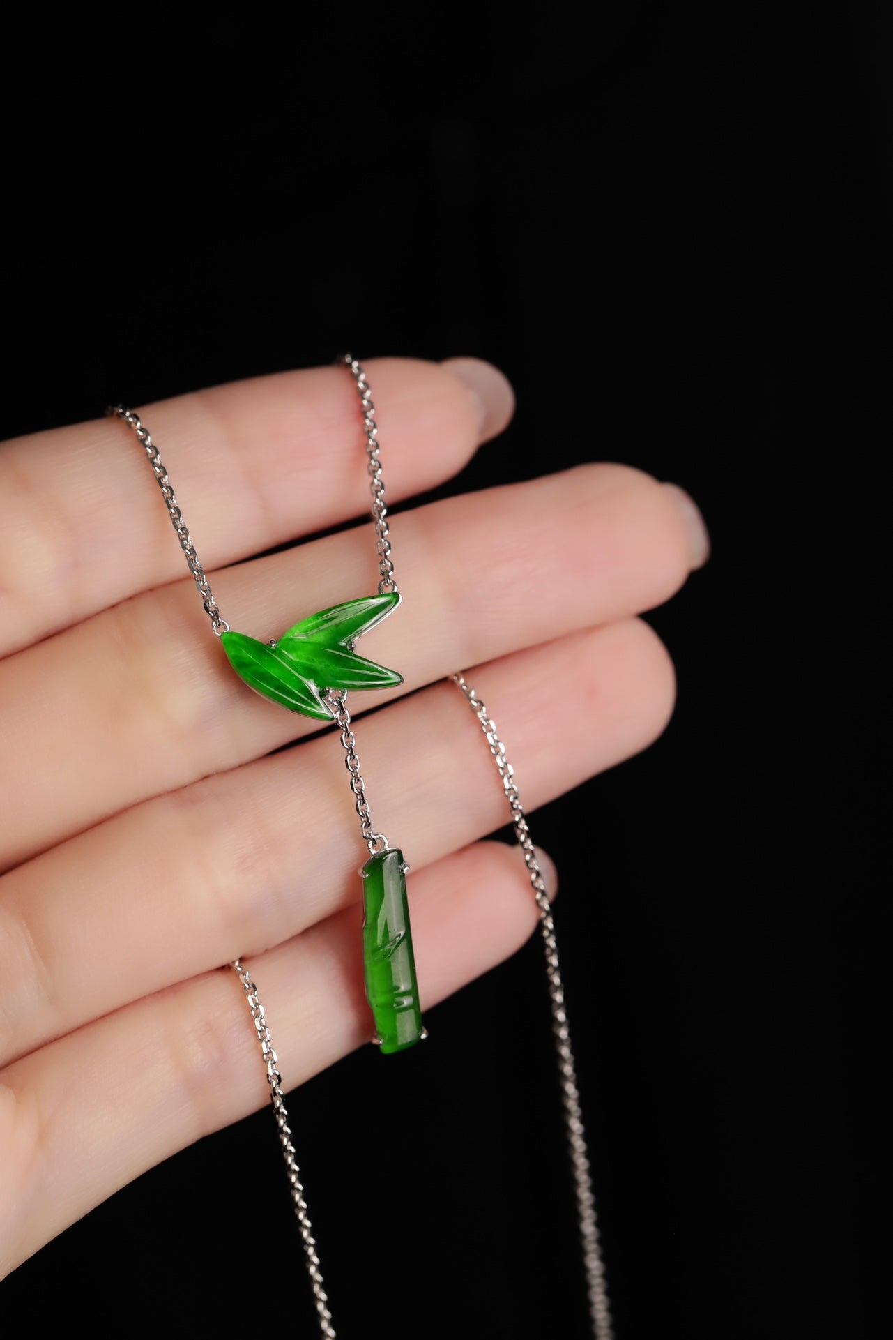 Green Bamboo Leaf and Bamboo Necklace