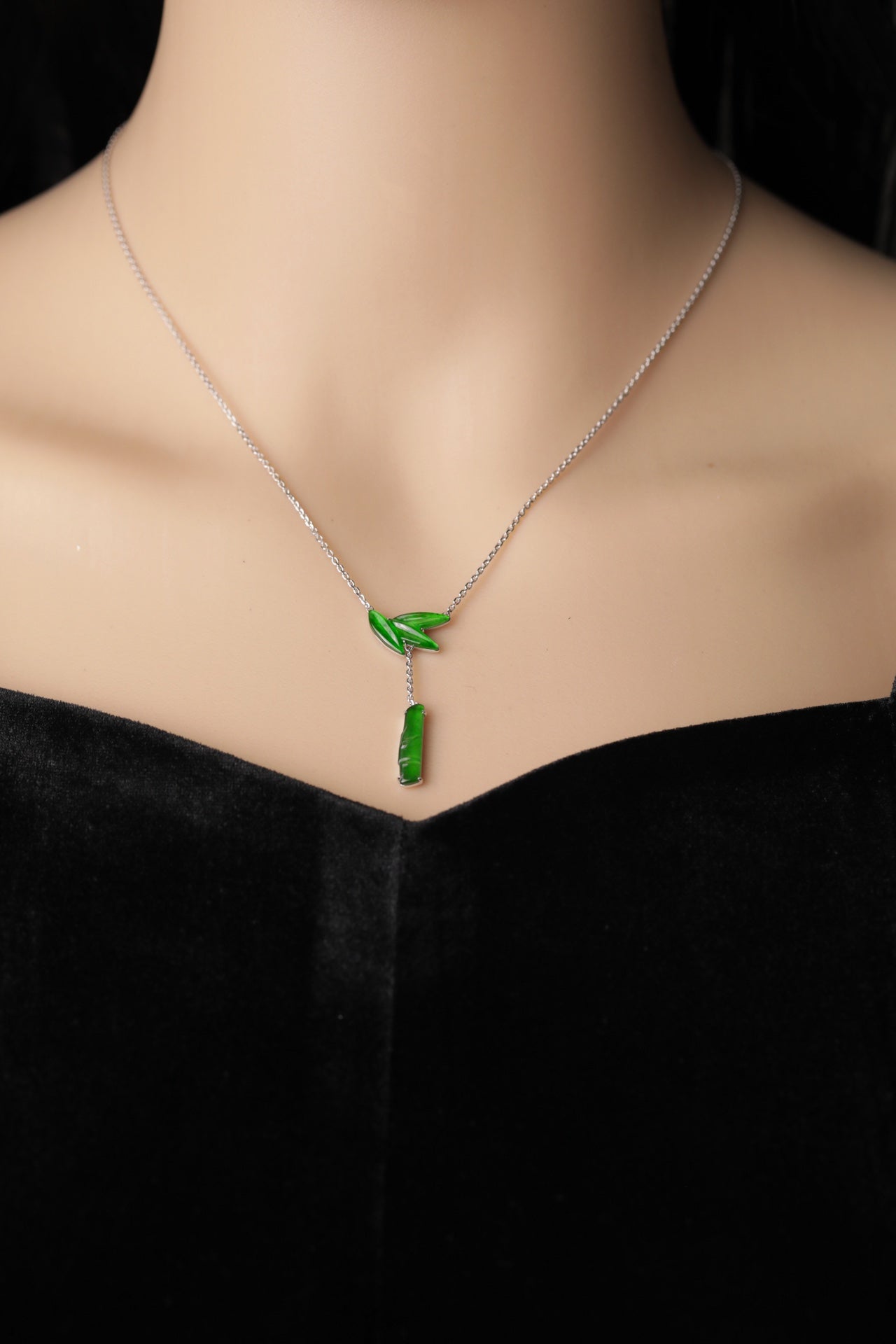 Green Bamboo Leaf and Bamboo Necklace