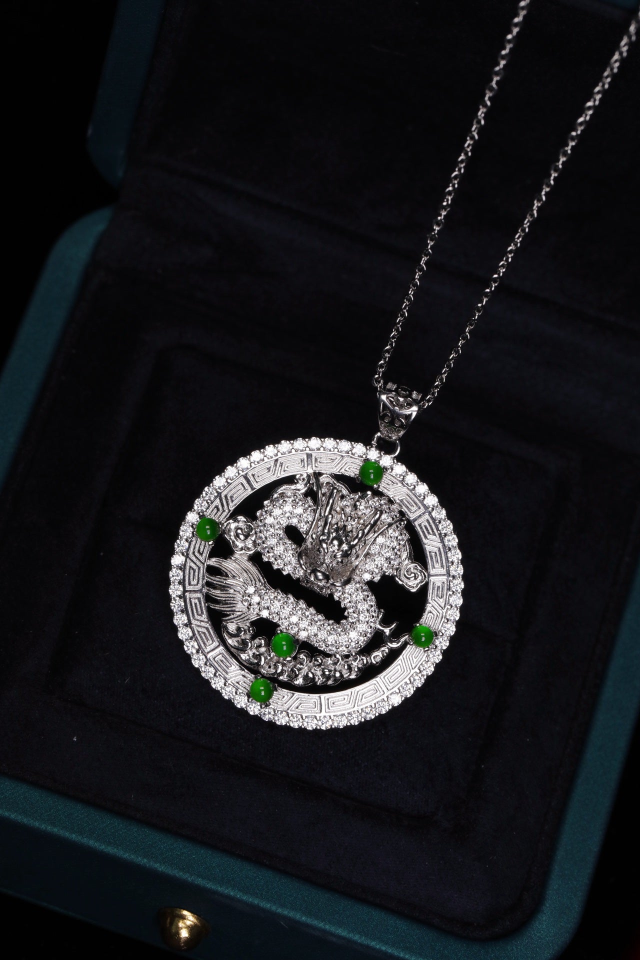 Diamond-Set Silver Dragon Pendant Necklace