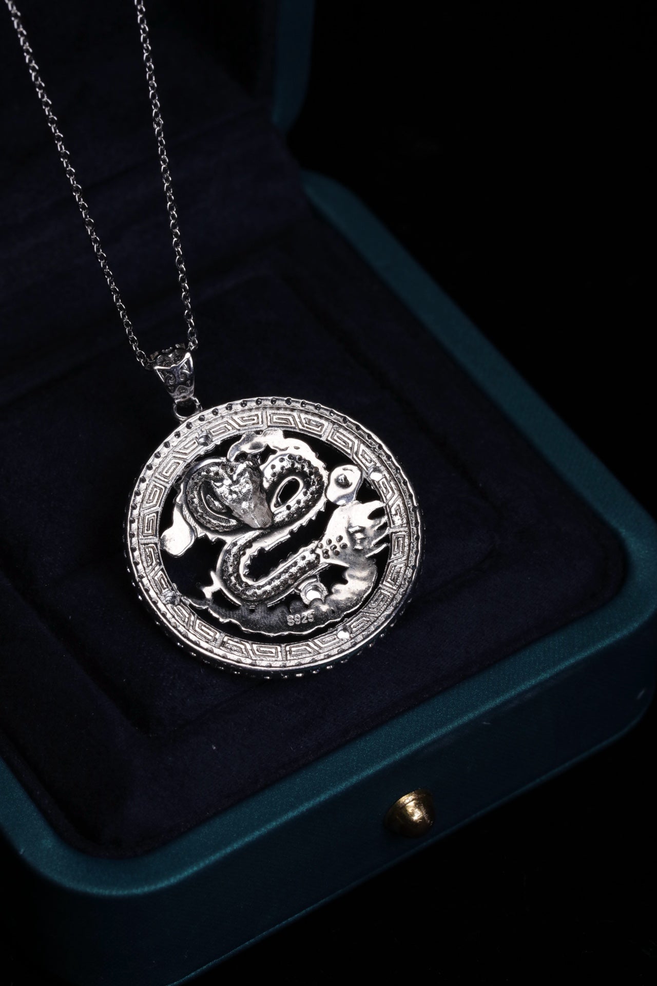 Diamond-Set Silver Dragon Pendant Necklace