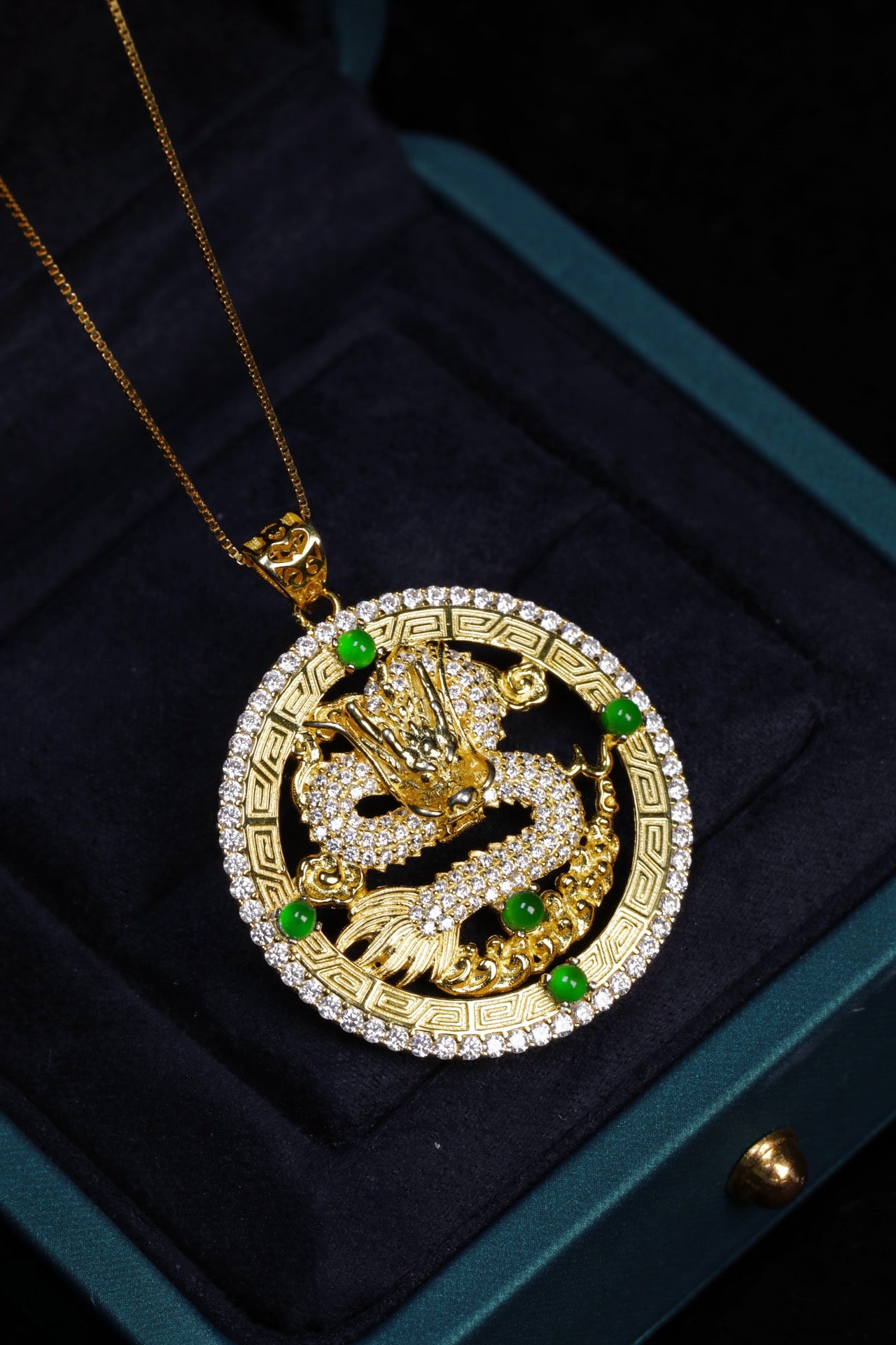 Diamond-Set Gold Dragon Pendant Necklace