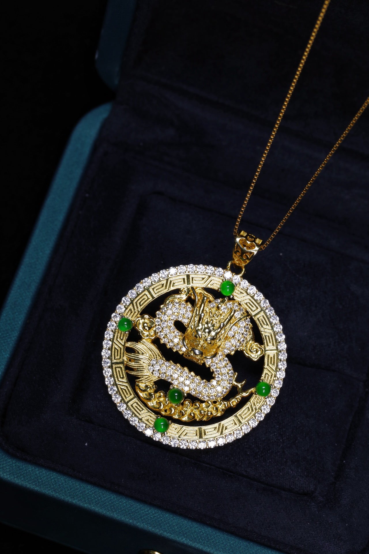 Diamond-Set Gold Dragon Pendant Necklace