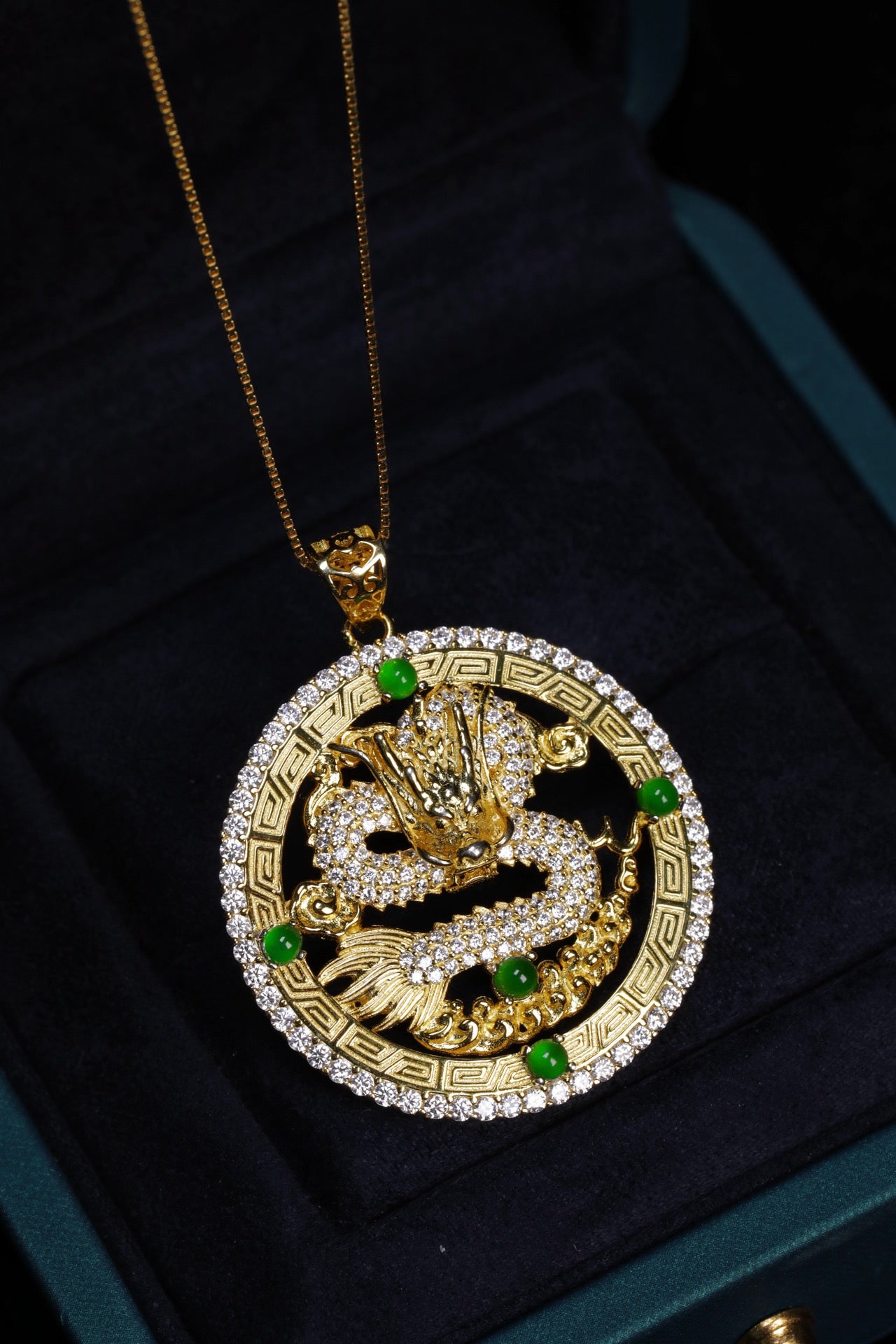 Diamond-Set Gold Dragon Pendant Necklace