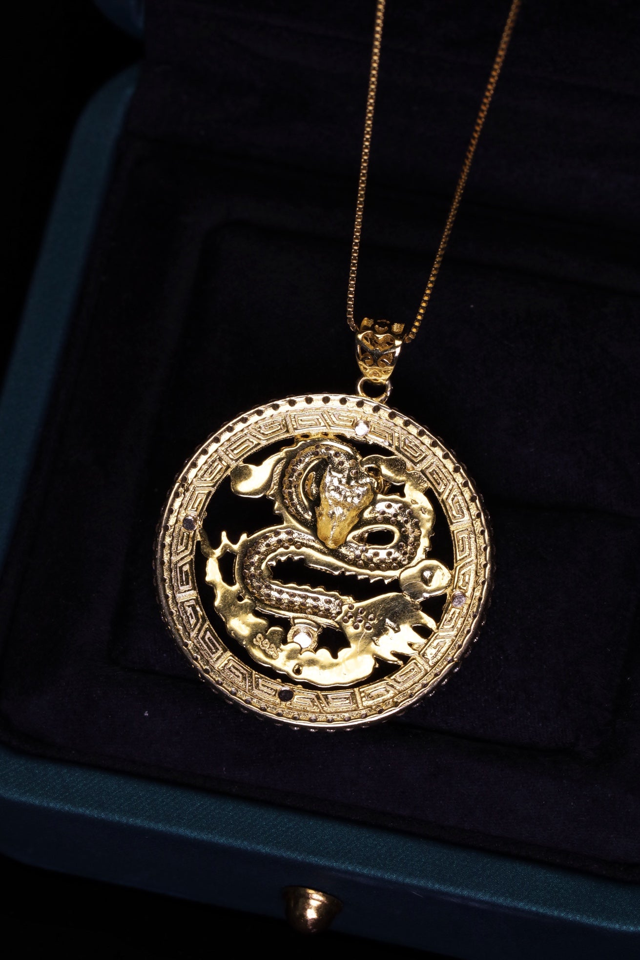 Diamond-Set Gold Dragon Pendant Necklace