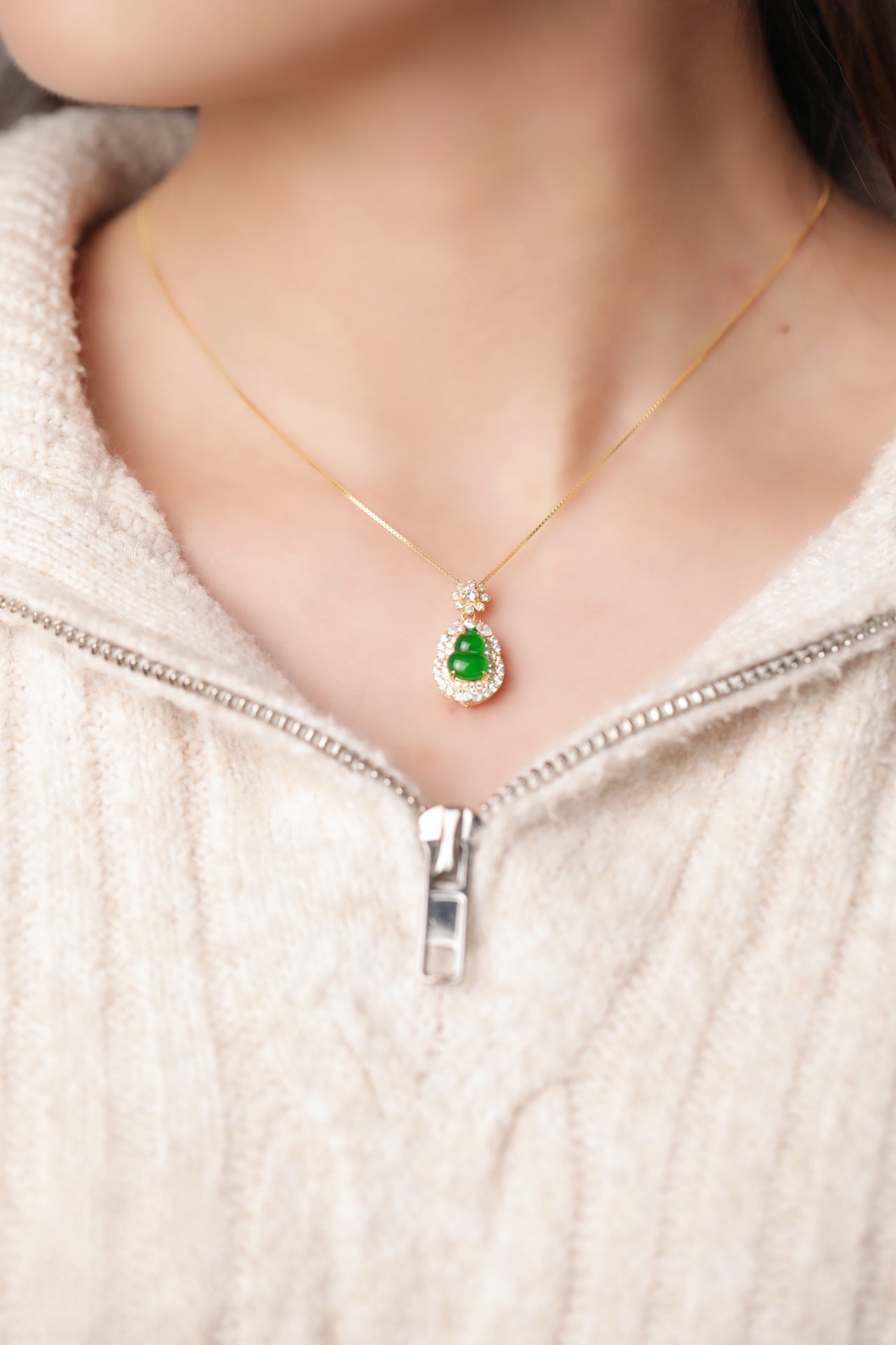 Diamond-Set Gold Gourd Pendant Necklace