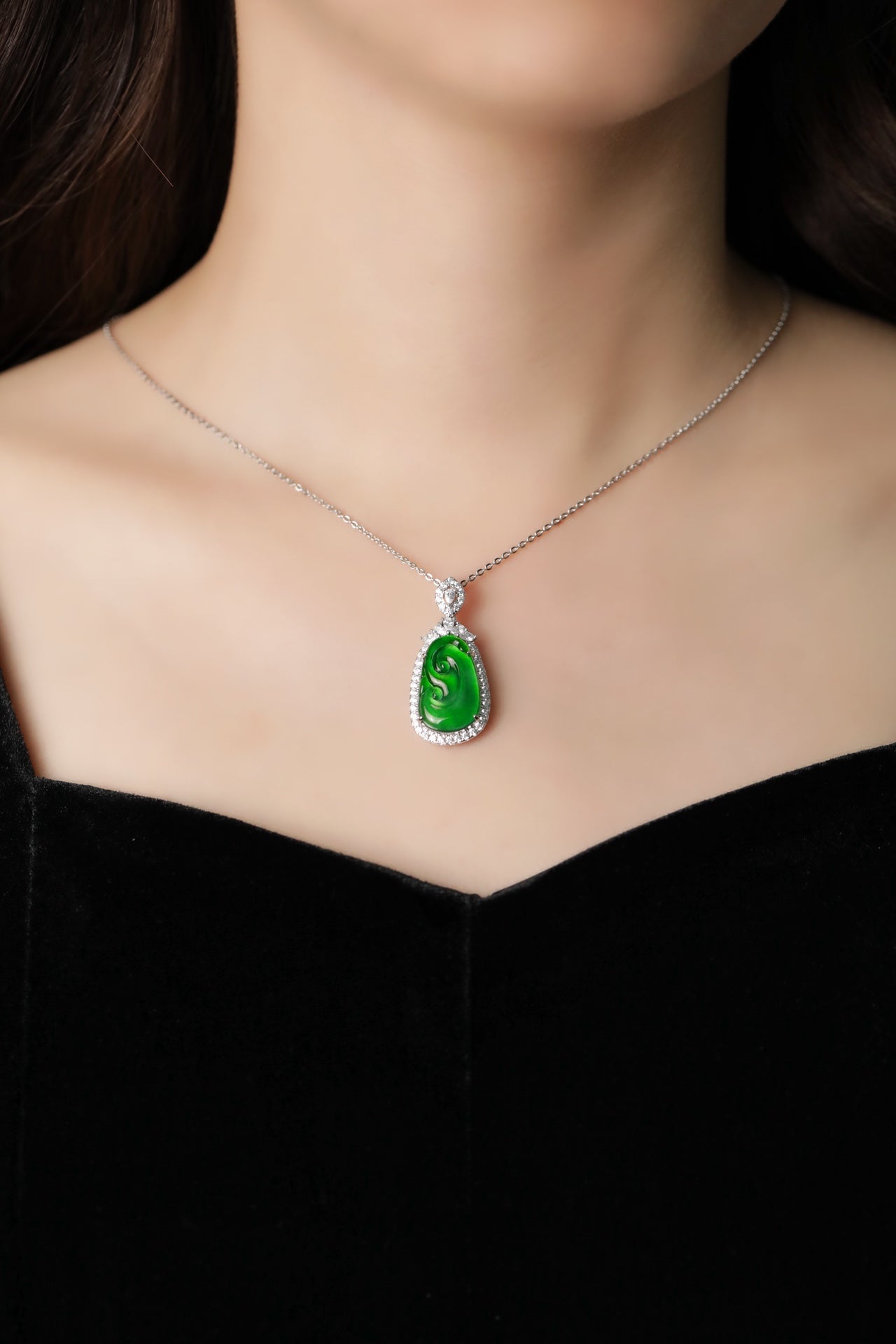 Diamond-Set Ruyi Pendant Necklace