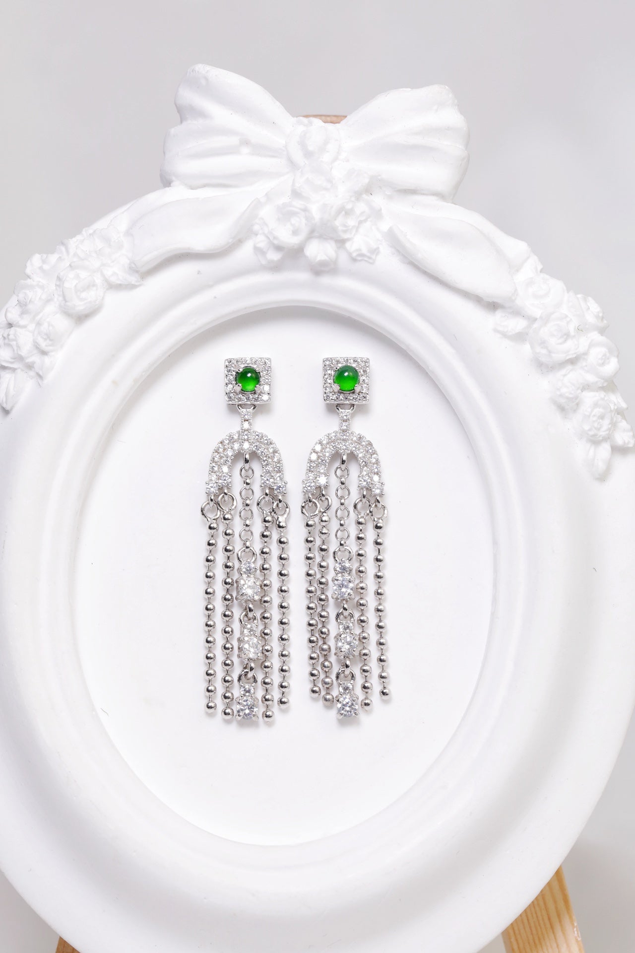 Diamond-Set Bead Drop Earrings