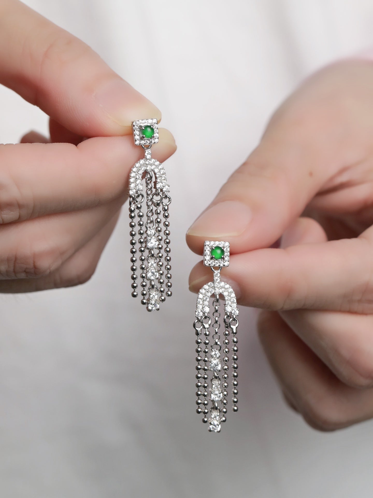 Diamond-Set Bead Drop Earrings