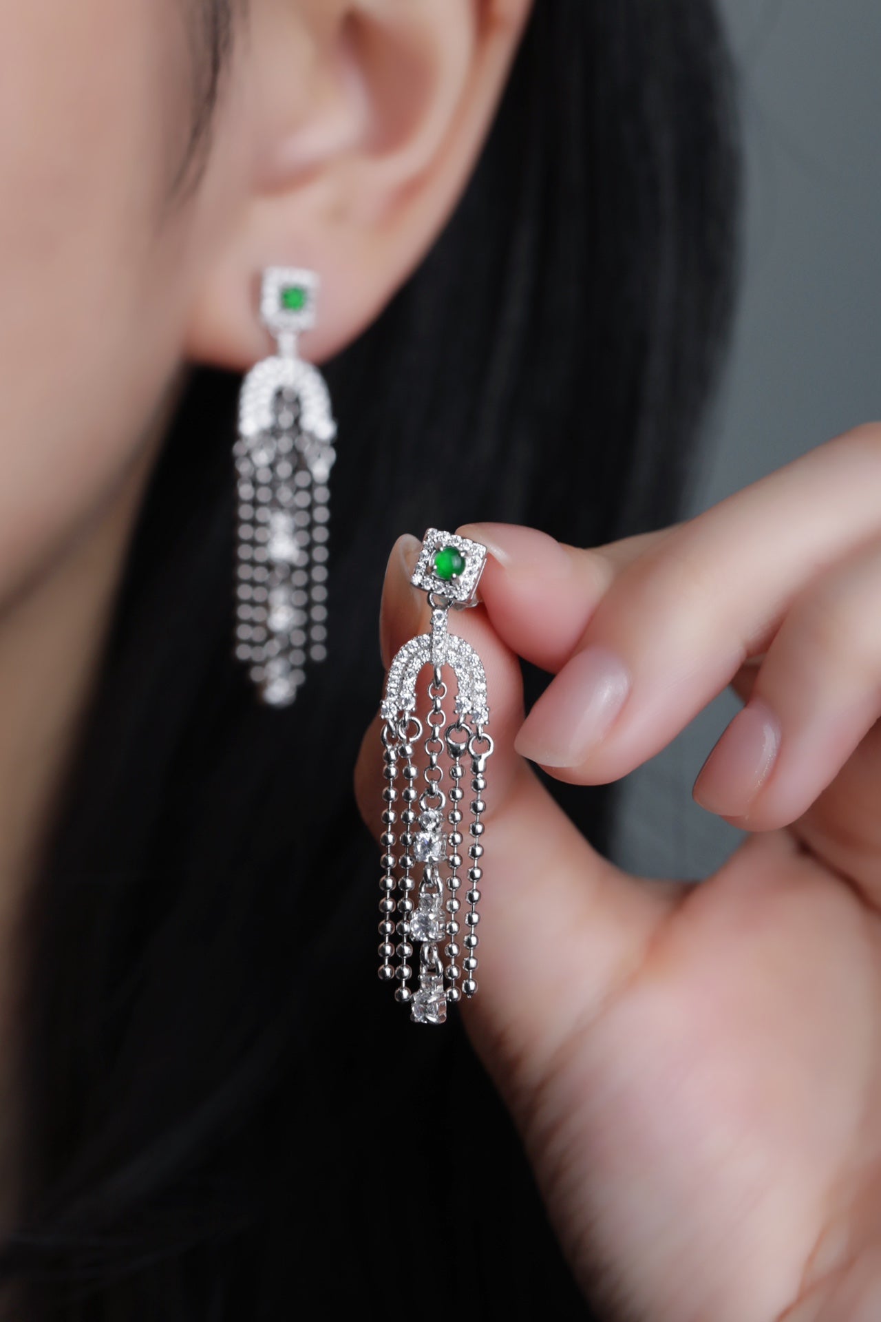 Diamond-Set Bead Drop Earrings