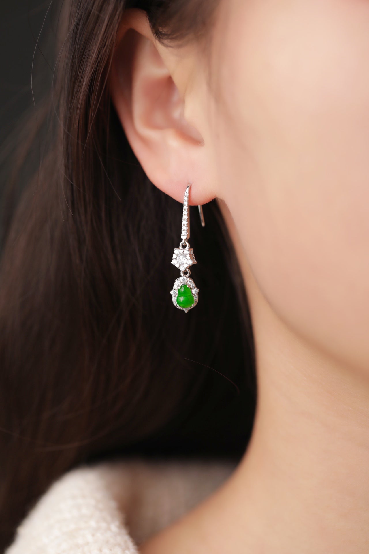 Diamond-Set Gourd Drop Earrings