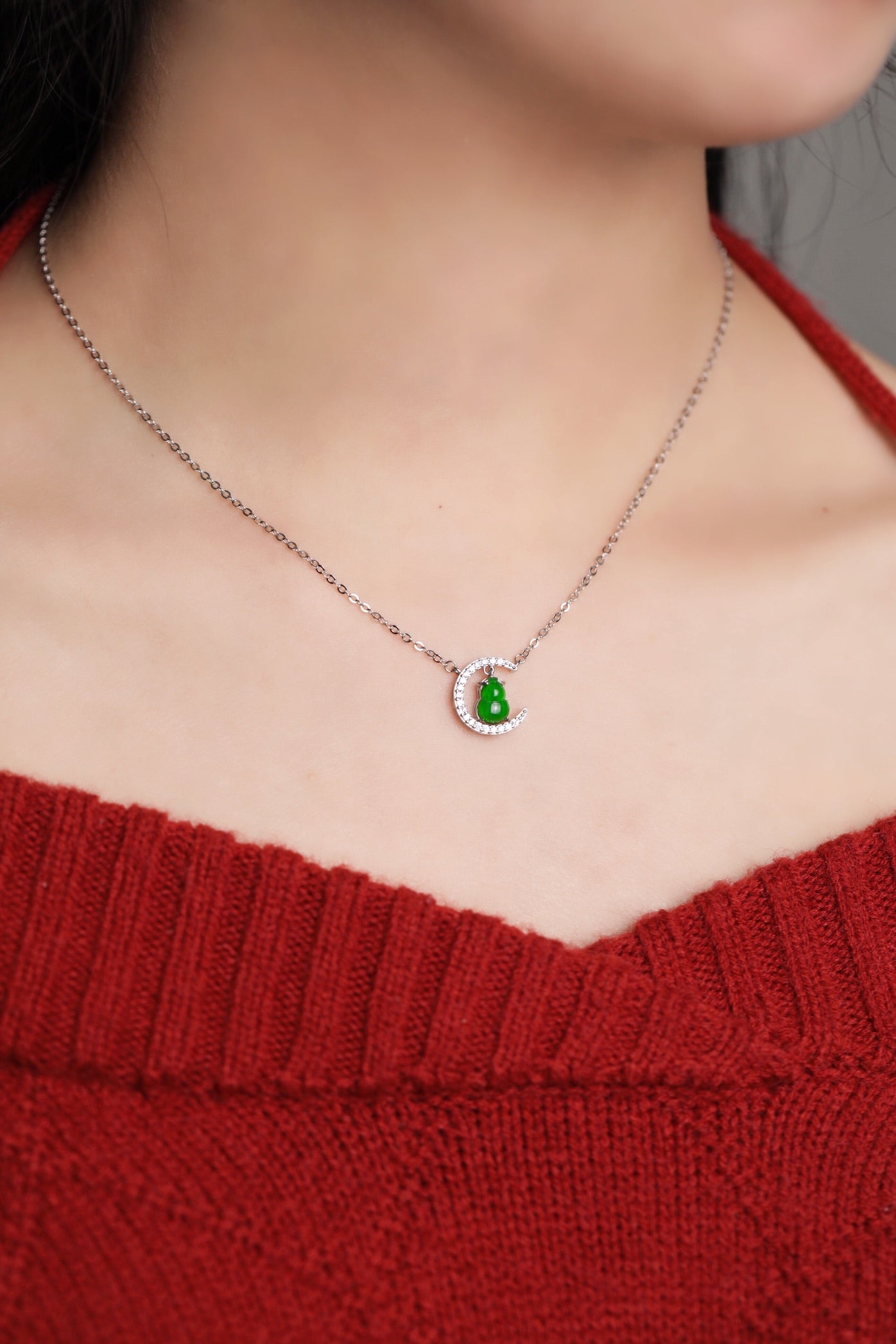 Diamond-Set Moon Gourd Pendant Necklace