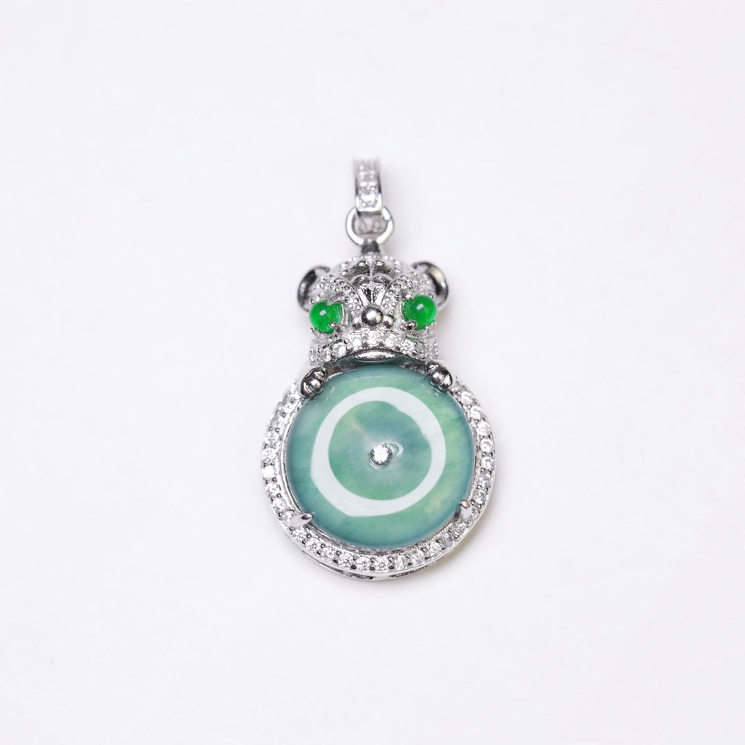 Diamond-Set Ice Jade Lucky Safety Pendant Necklace