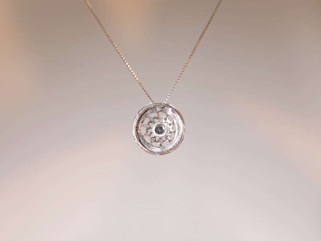 Crystal-Encrusted Circular Pendant Necklace