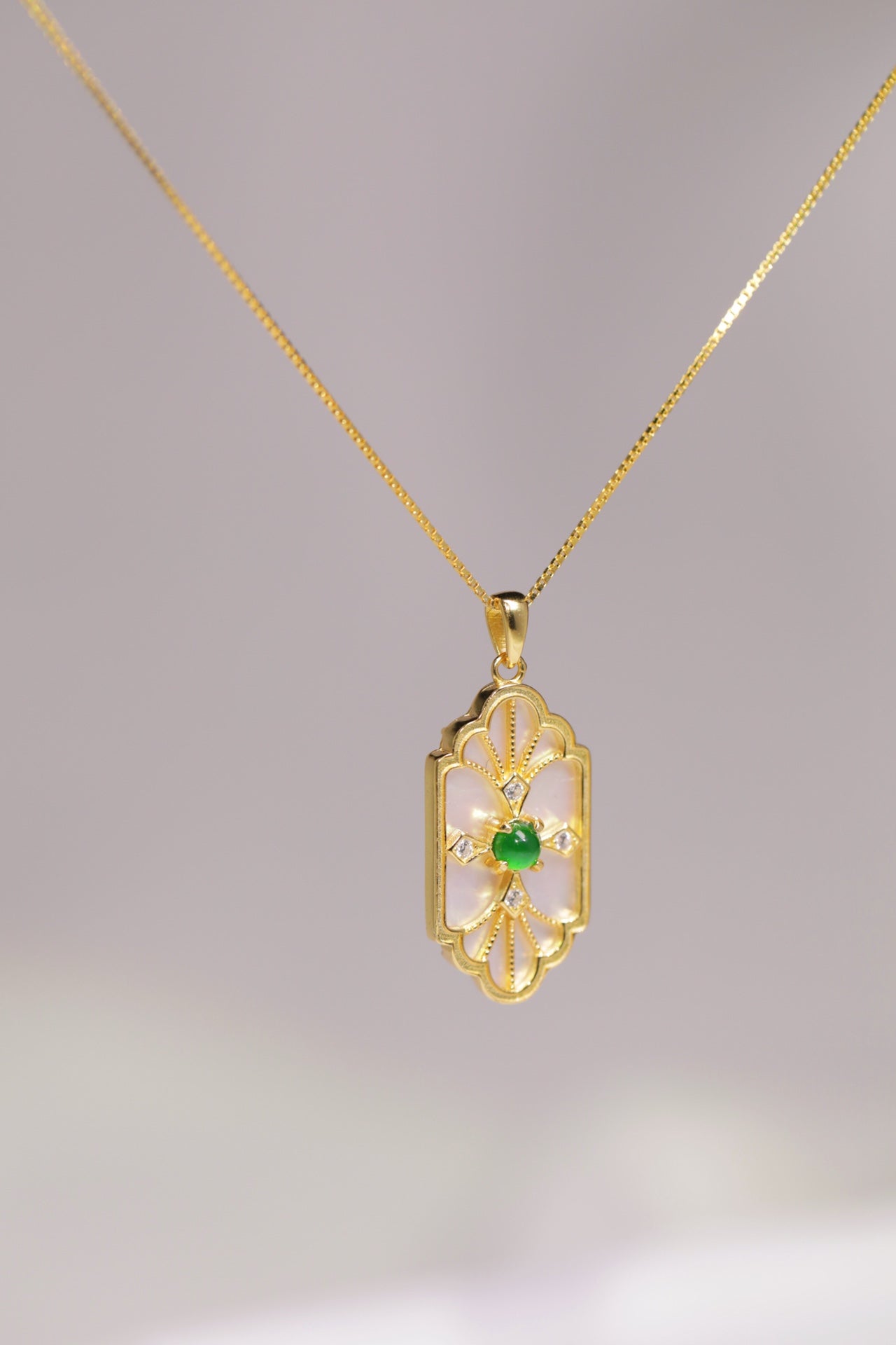 Gold-Plated Mother-of-Pearl Rectangular Pendant Necklace