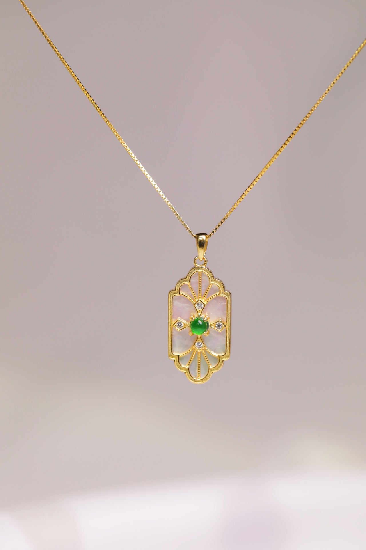 Gold-Plated Mother-of-Pearl Rectangular Pendant Necklace